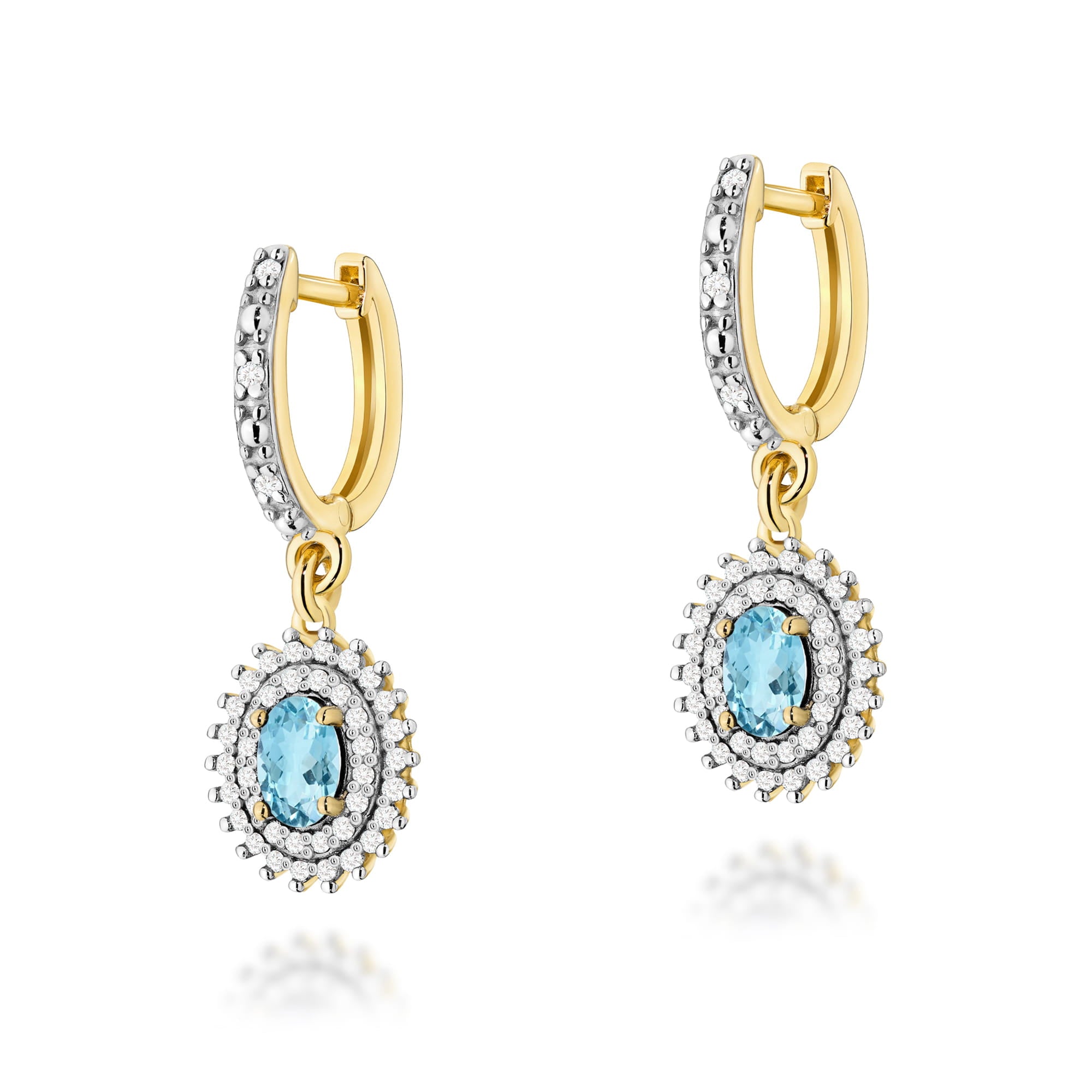 Cercei Aur 14k cu Topaz Albastru 1.00 ct si Diamante Naturale 0.44 ct