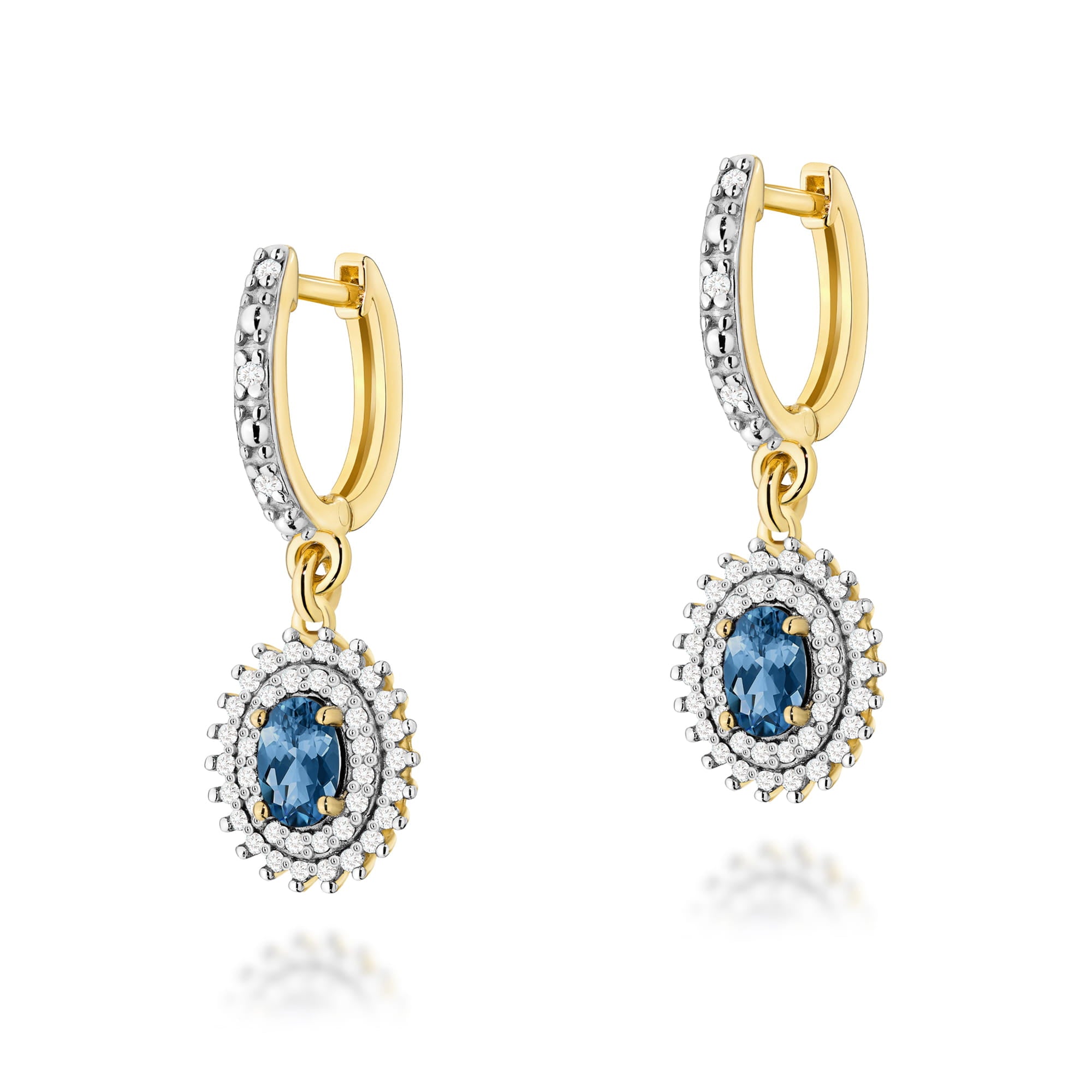 Cercei Aur 14k cu Topaz London Blue 1.00 ct si Diamante Naturale 0.44 ct