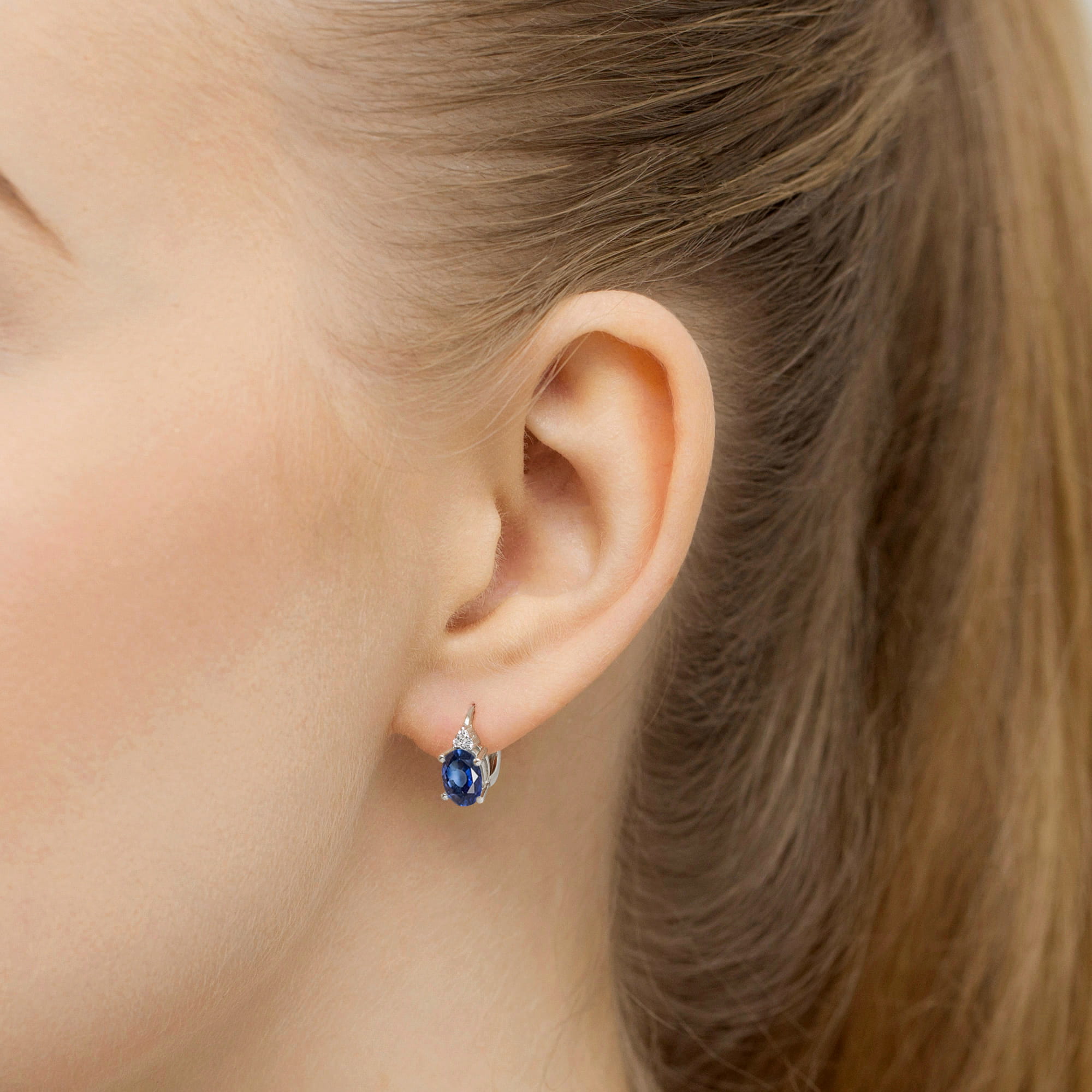 Cercei Aur 14K cu Safir 1.80 ct si Diamante Naturale 0.05 ct