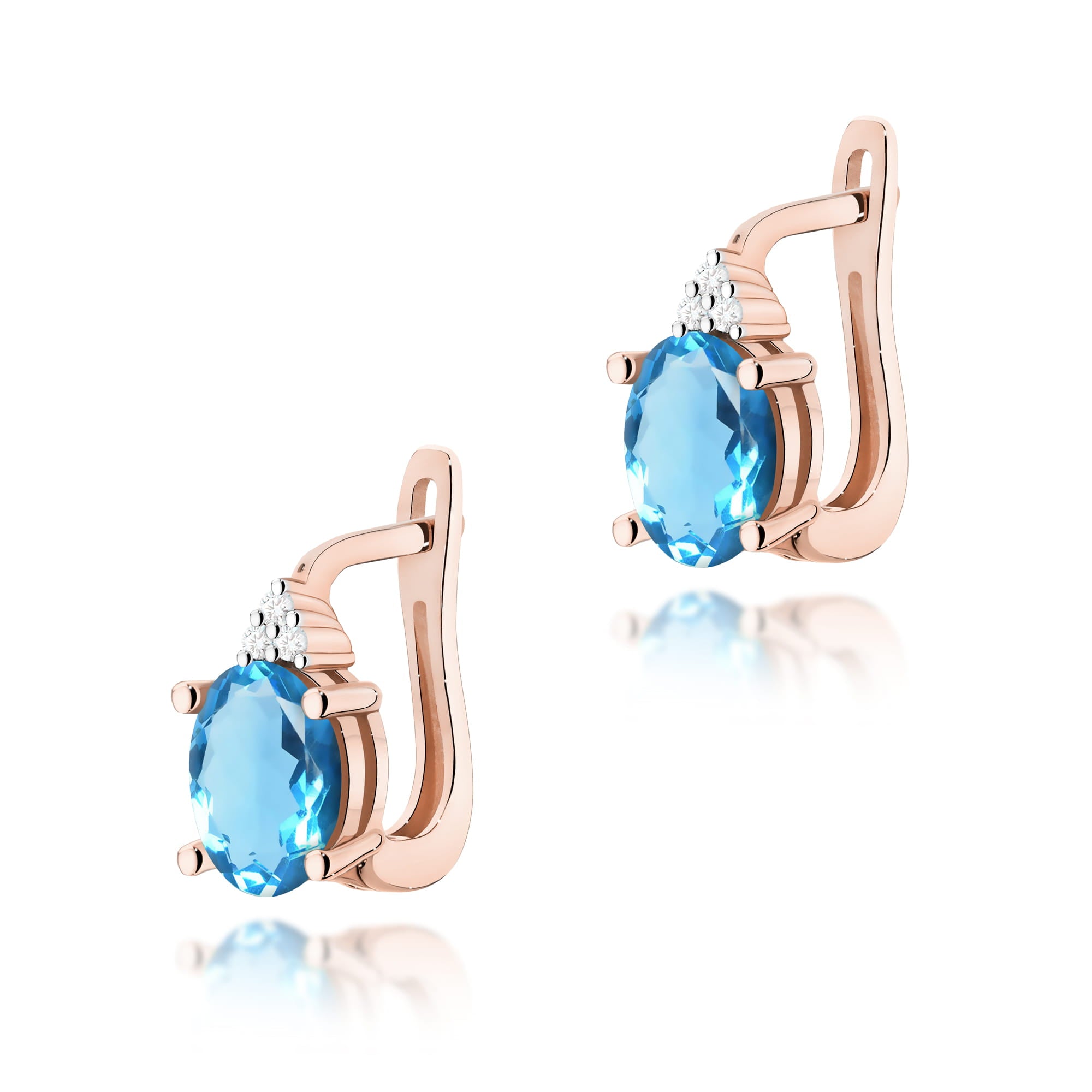 Cercei Aur 14K cu Topaz Albastru 1.80 ct si Diamante Naturale 0.05 ct