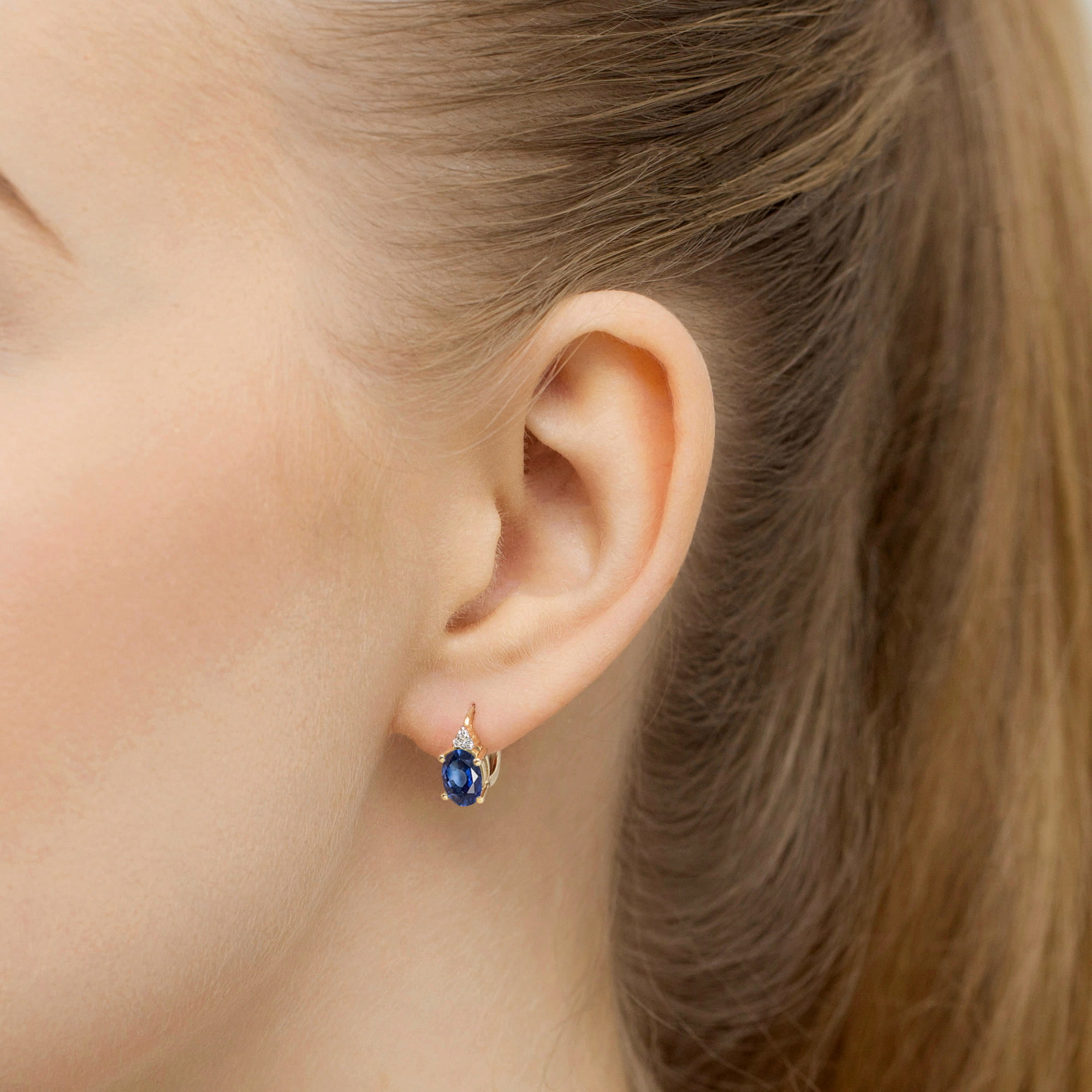 Cercei Aur 14K cu Safir 1.80 ct si Diamante Naturale 0.05 ct