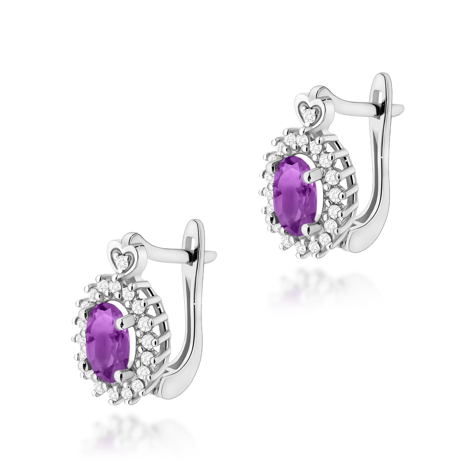 Cercei Aur 14K cu Ametist 1.60 ct si Diamante Naturale 0.19 ct