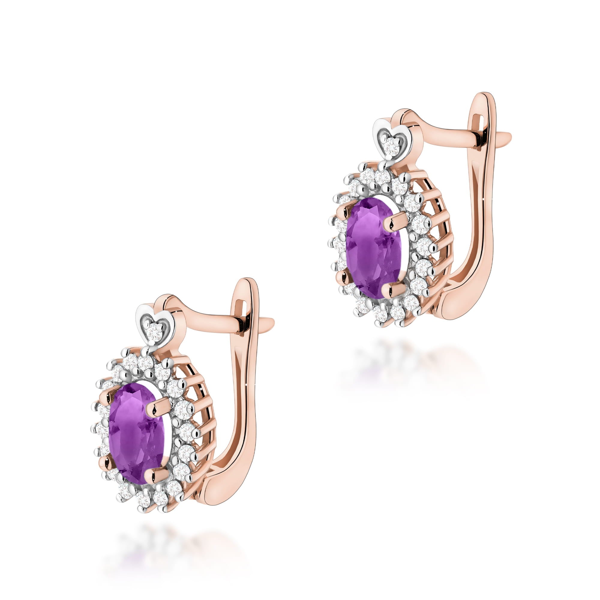 Cercei Aur 14K cu Ametist 1.60 ct si Diamante Naturale 0.19 ct