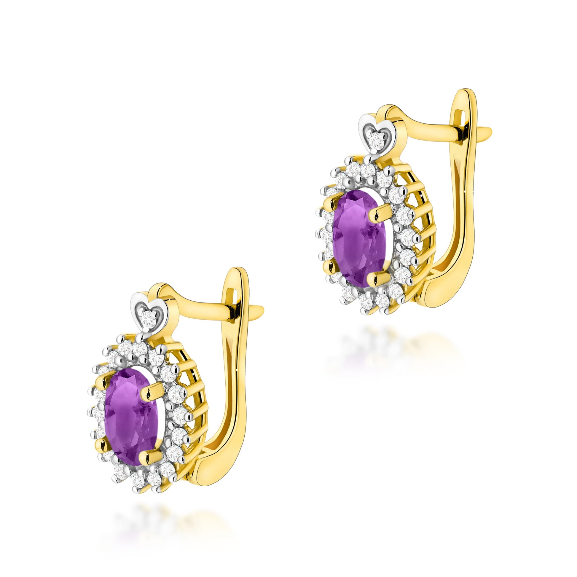 Cercei Aur 14K cu Ametist 1.60 ct si Diamante Naturale 0.19 ct
