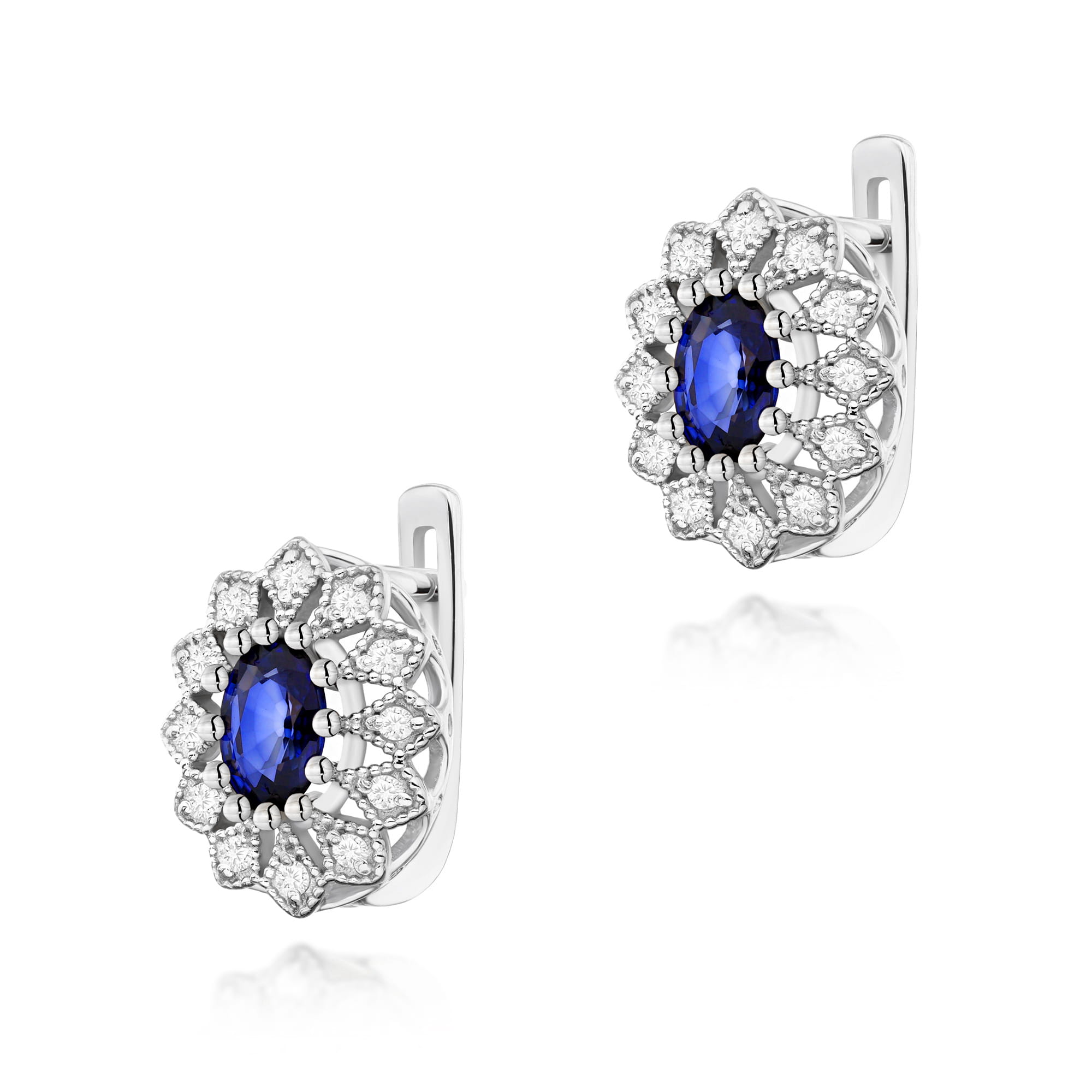Cercei Aur 14K cu Safir 1.40 ct si Diamante Naturale 0.20 ct