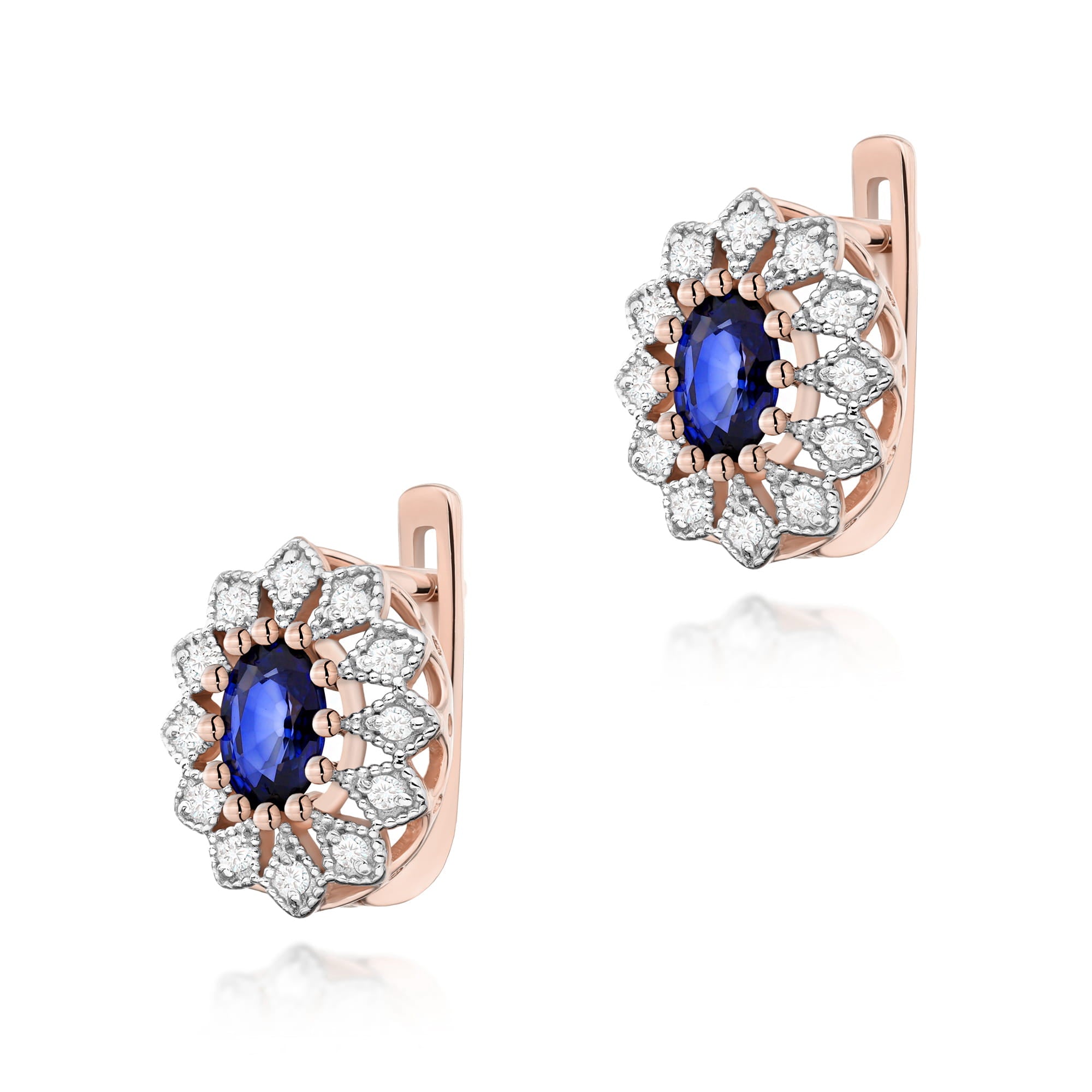 Cercei Aur 14K cu Safir 1.40 ct si Diamante Naturale 0.20 ct