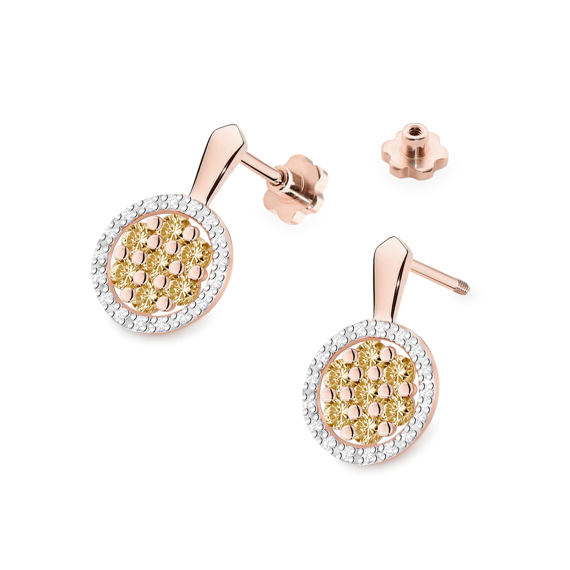 Cercei Aur 14K K0440 Diamante Șurub Stud