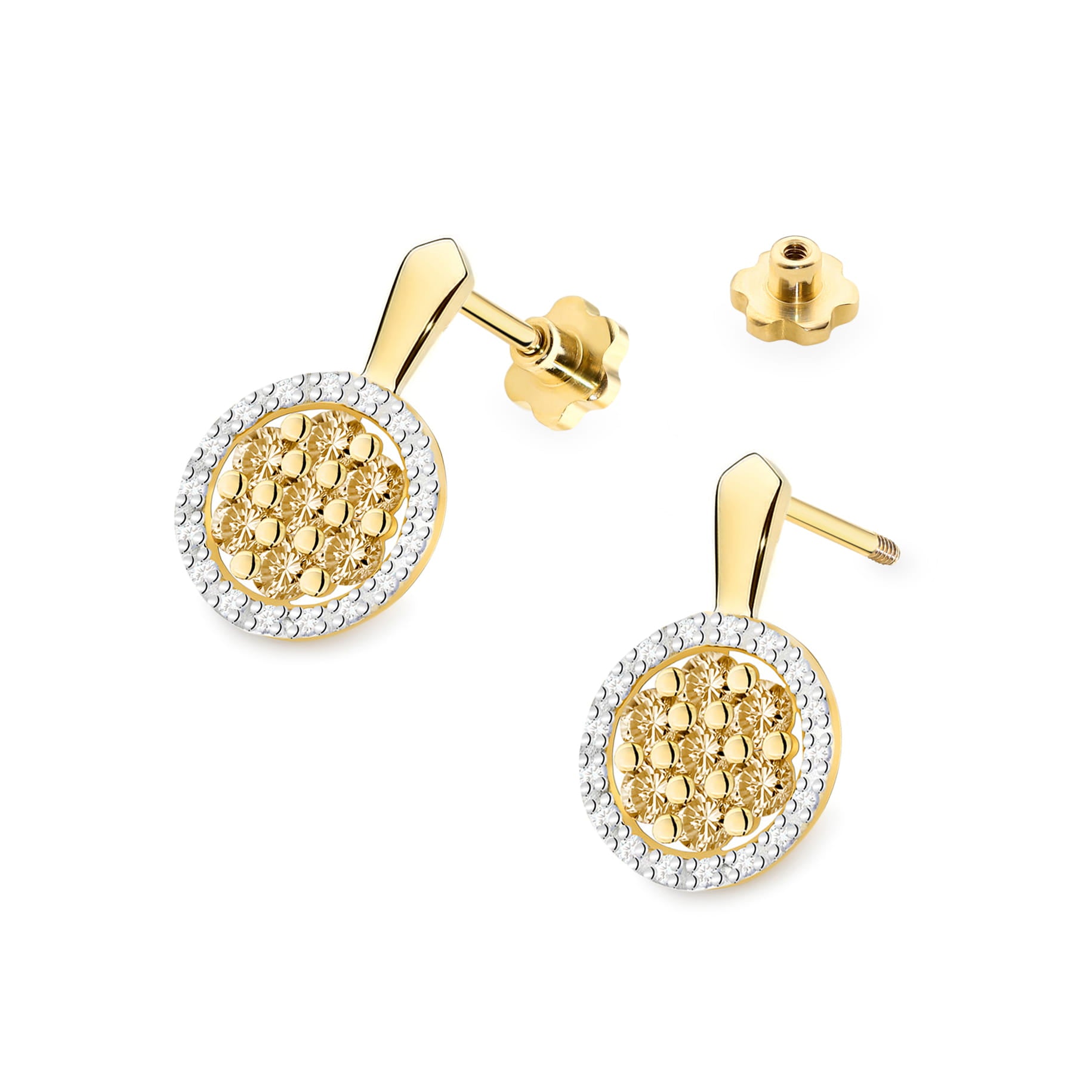 Cercei Aur 14K K0440 Diamante Șurub Stud
