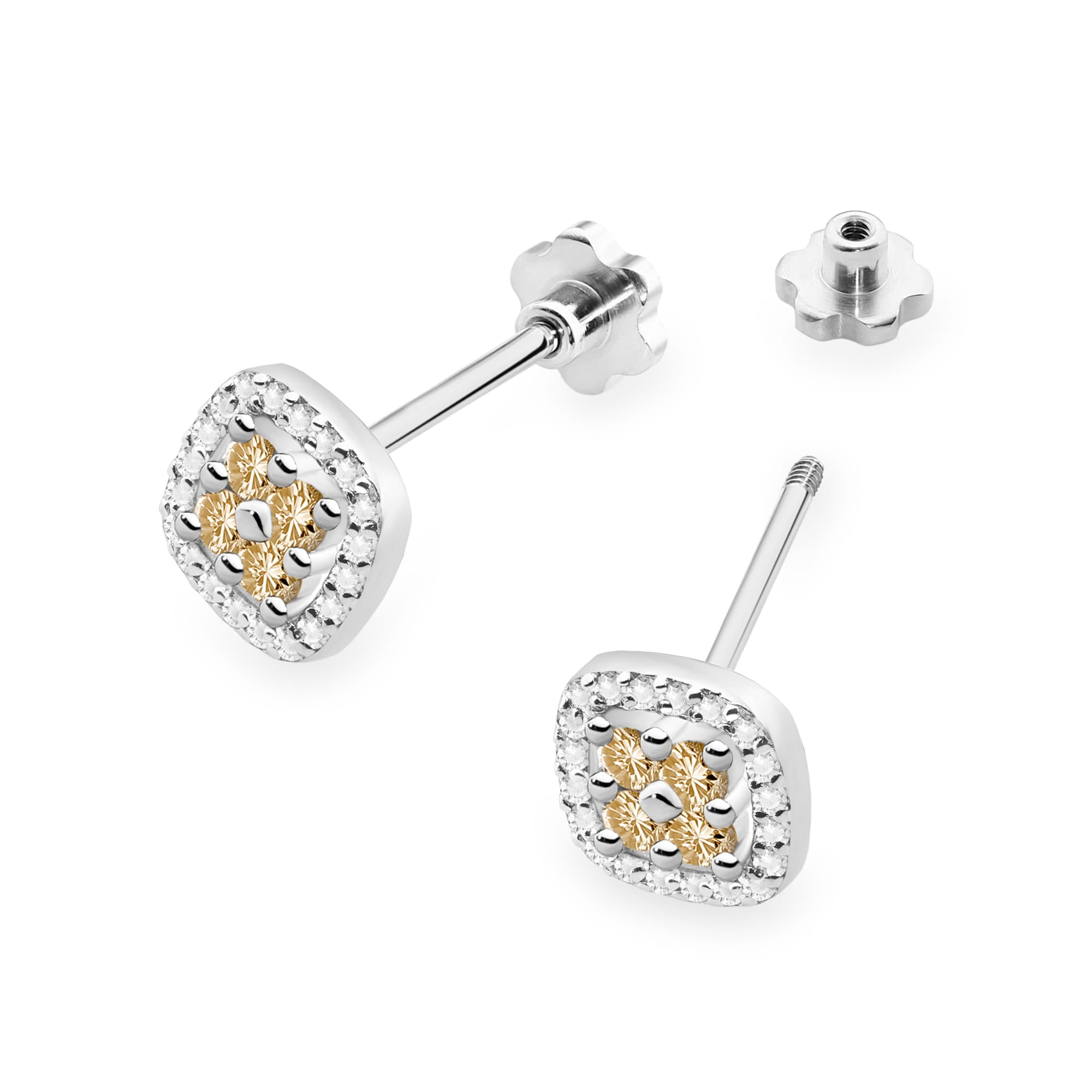 Cercei Aur 14k cu Diamante Naturale Maro 0.40 ct si Diamante Naturale Incolore 0.20 ct