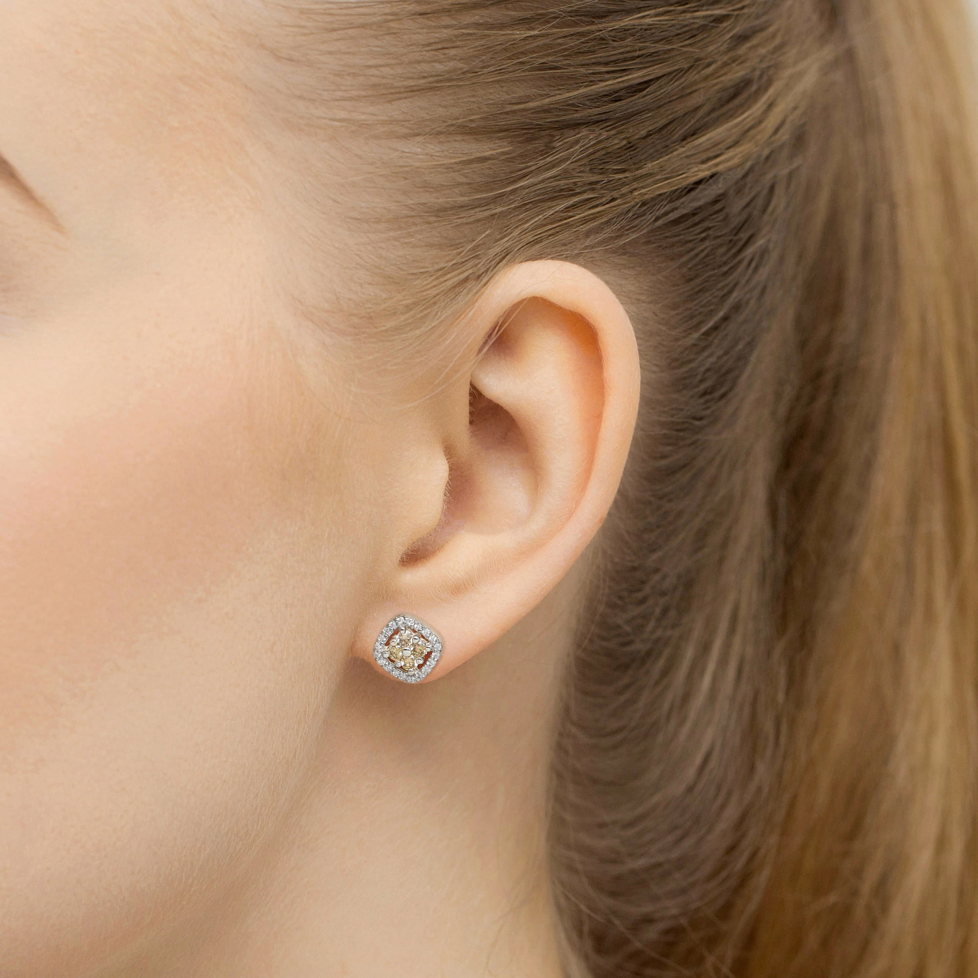 Cercei Aur 14k cu Diamante Naturale Maro 0.40 ct si Diamante Naturale Incolore 0.20 ct