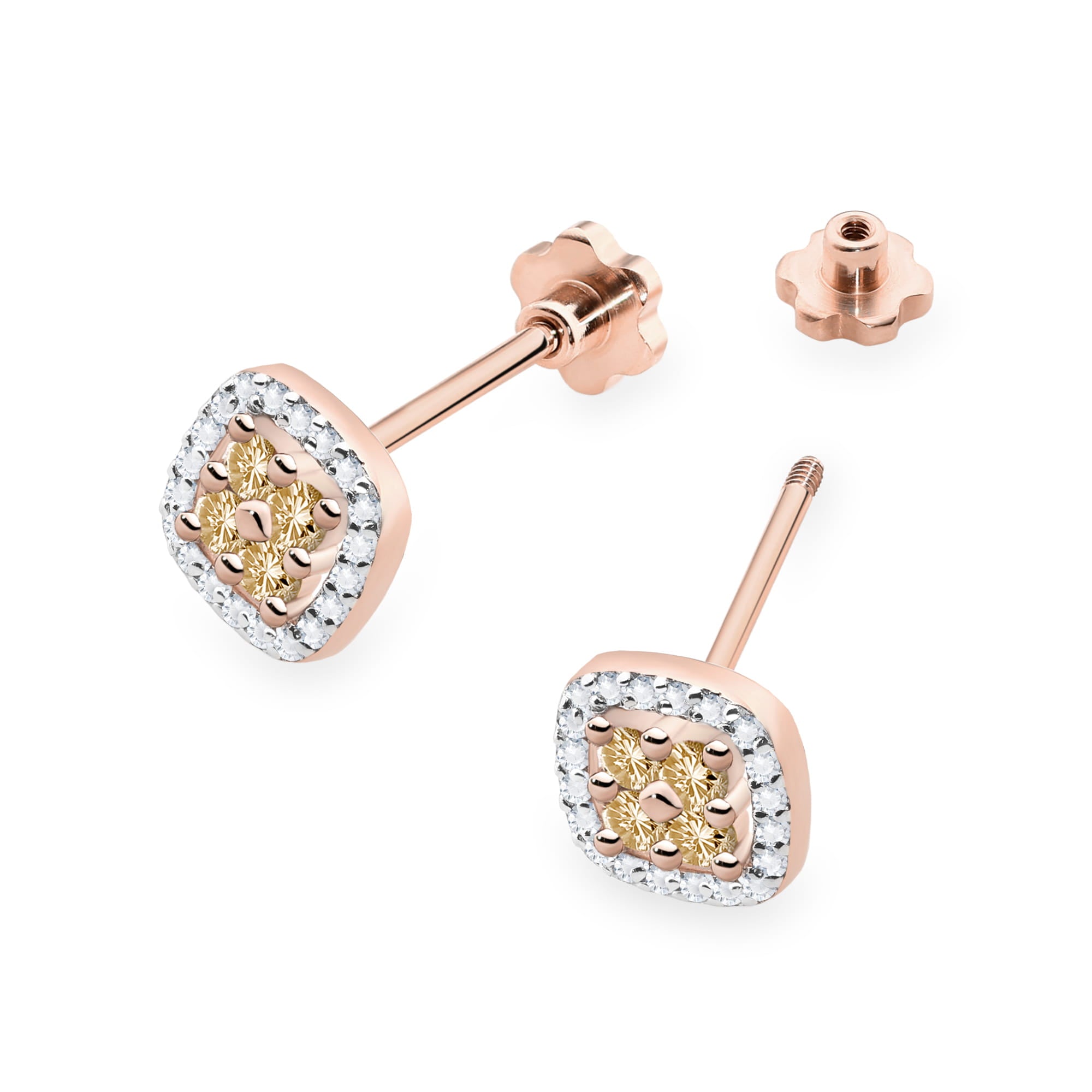 Cercei Aur 14k cu Diamante Naturale Maro 0.40 ct si Diamante Naturale Incolore 0.20 ct