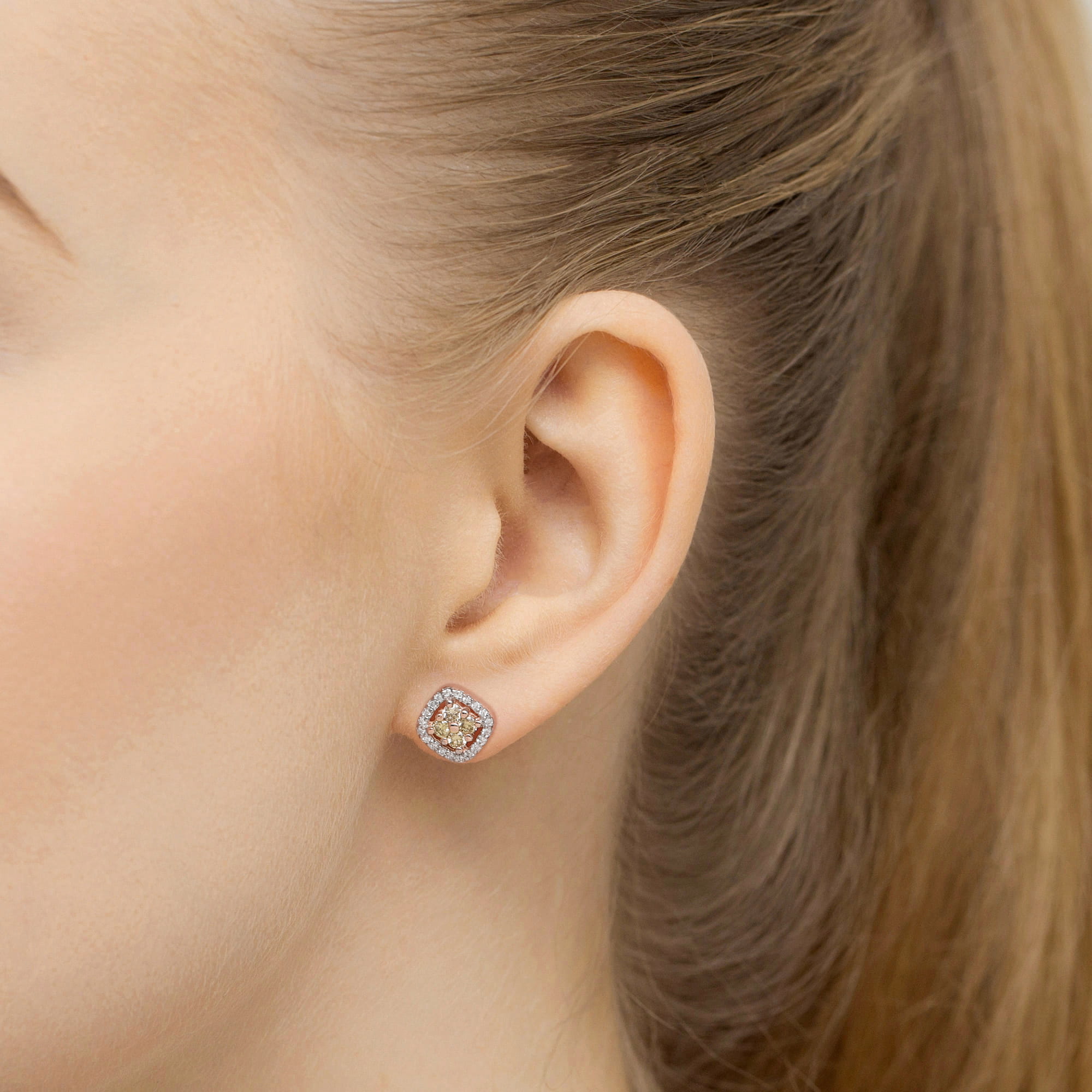 Cercei Aur 14k cu Diamante Naturale Maro 0.40 ct si Diamante Naturale Incolore 0.20 ct