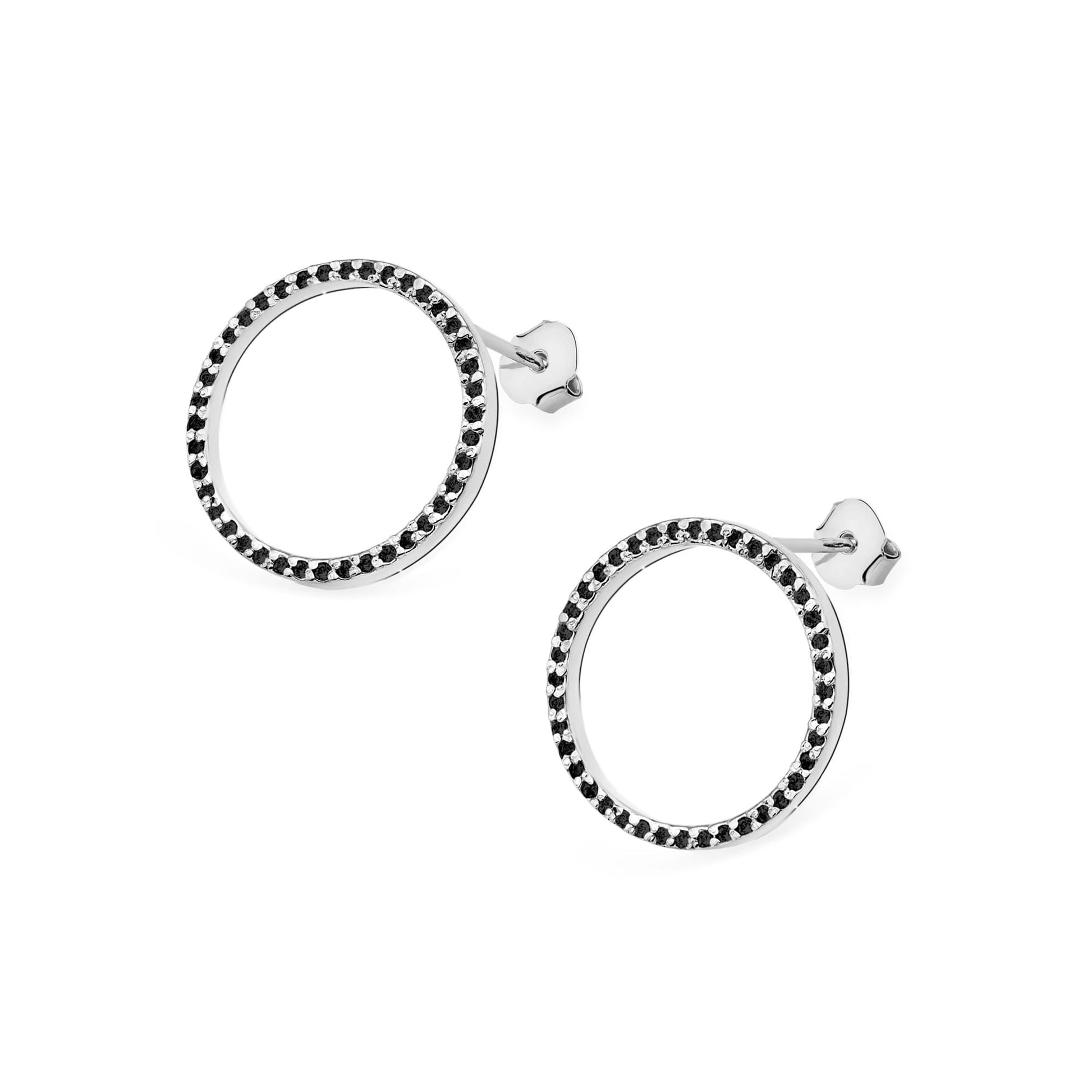 Cercei Aur 14K cu Diamante Negre Naturale 0.40 ct - Alb