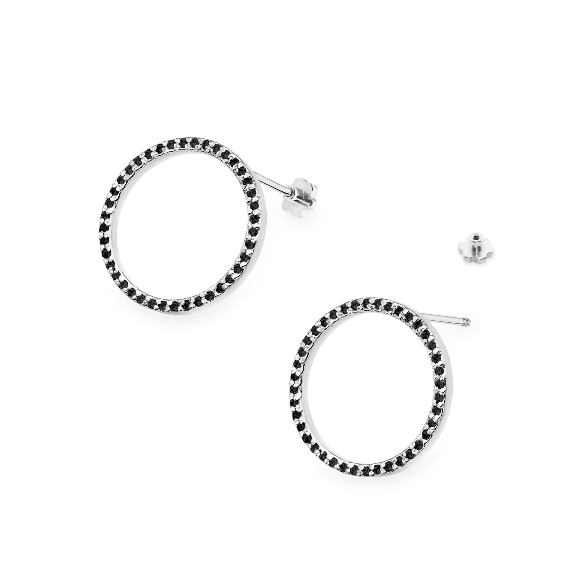 Cercei Aur 14K cu Diamante Negre Naturale 0.40 ct - Alb