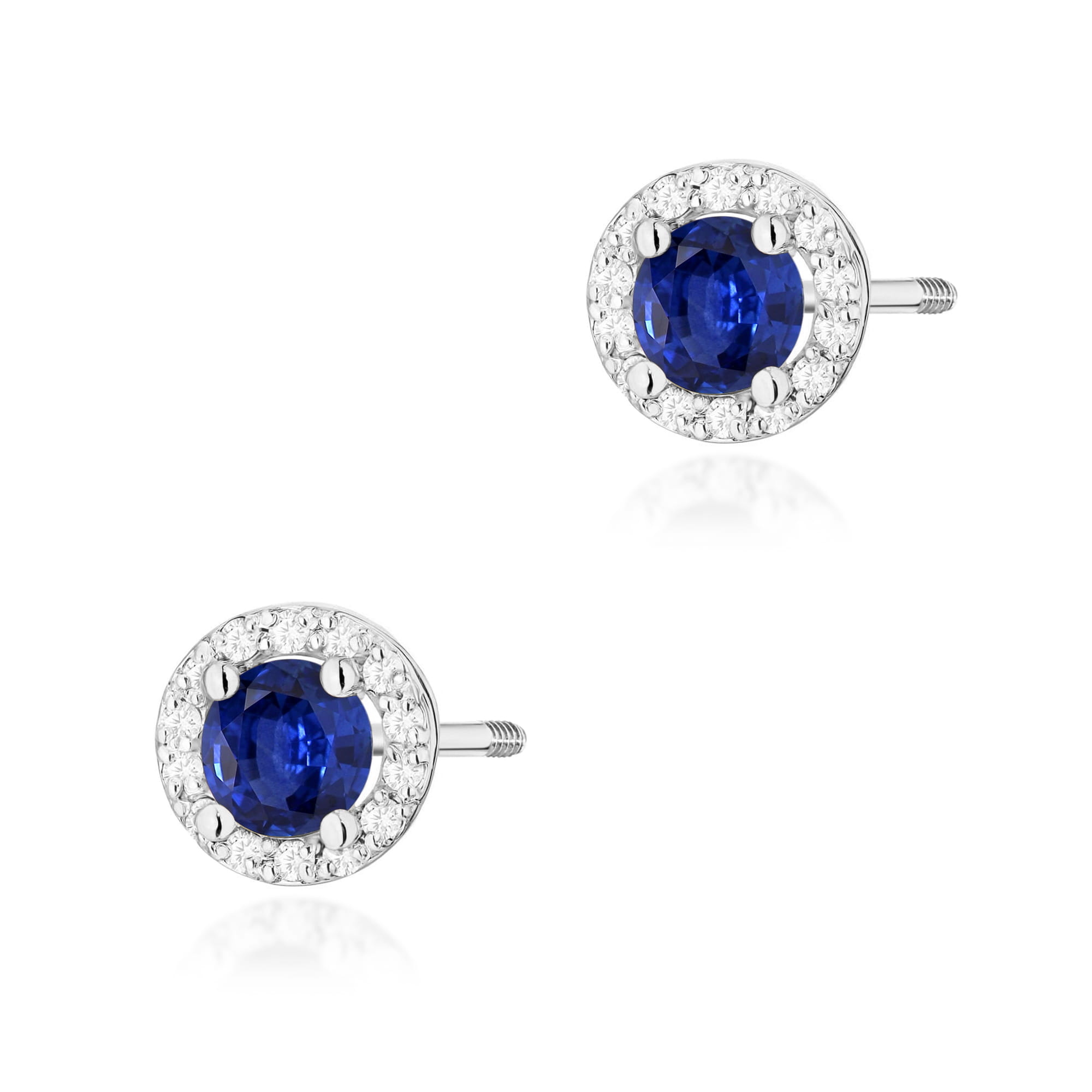 Cercei Aur 14K K0509 Safir Rotund și Diamante