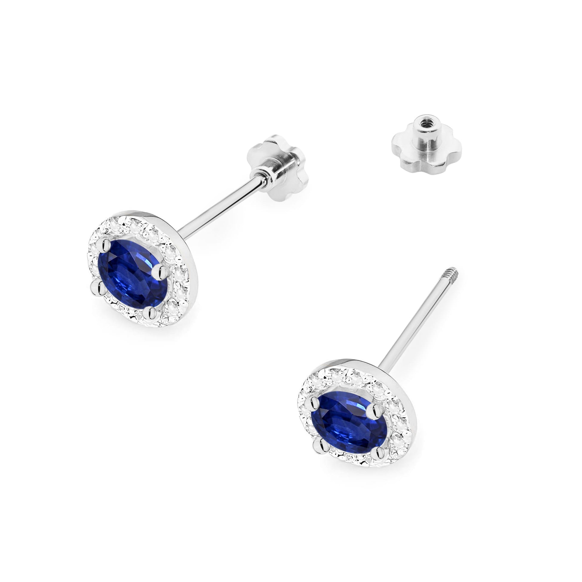 Cercei Aur 14K K0509 Safir Rotund și Diamante