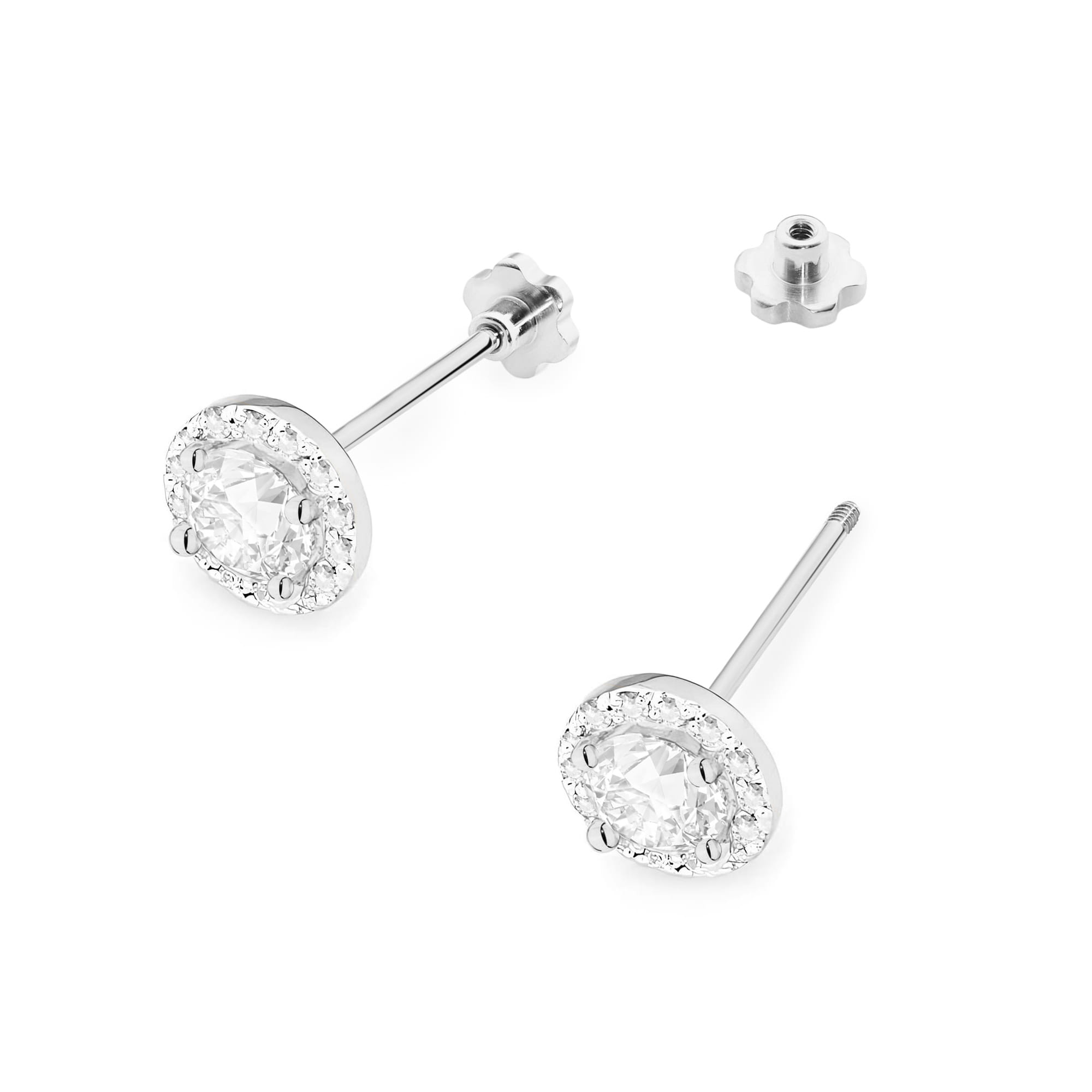 Cercei Aur 14K K0509 cu Safir Alb și Diamante 0,241ct