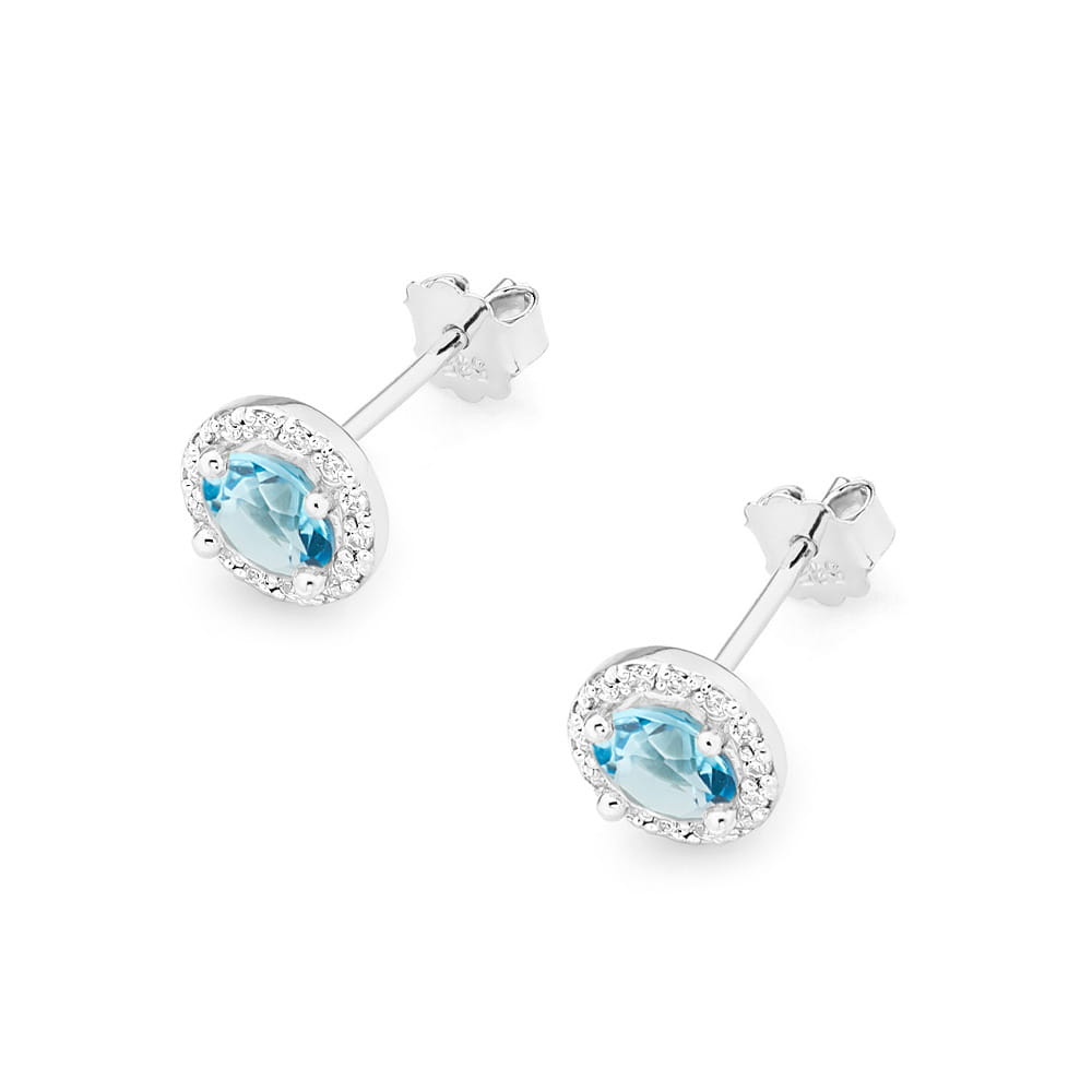 Cercei Aur 14K cu Topaz 1.00 ct si Diamante 0.24 ct