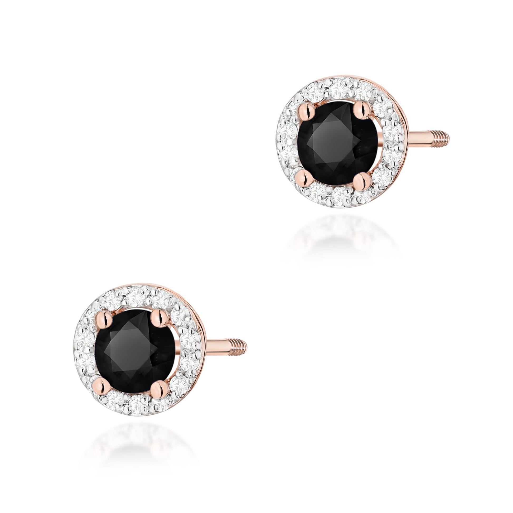 Cercei Aur 14K Cu Diamante Negre 2 x 0.50ct Șurub Stud Model K0509