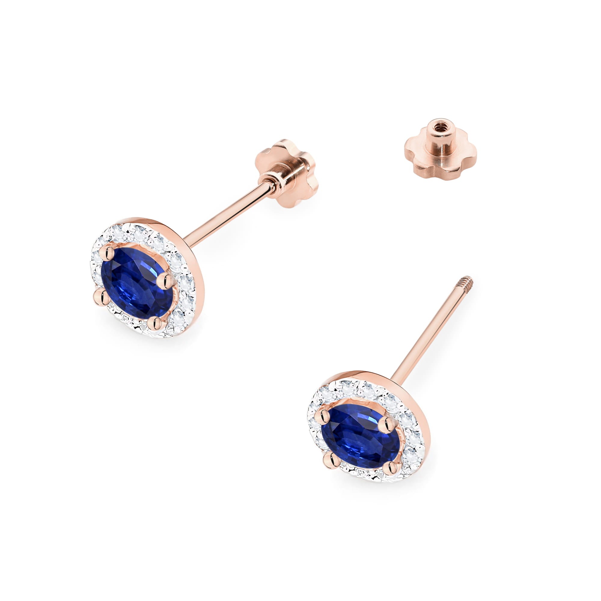 Cercei Aur 14K K0509 Safir Rotund și Diamante