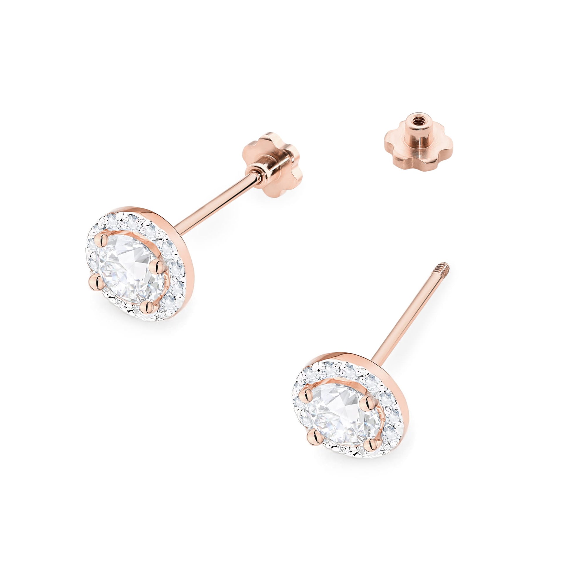 Cercei Aur 14K K0509 cu Safir Alb și Diamante 0,241ct
