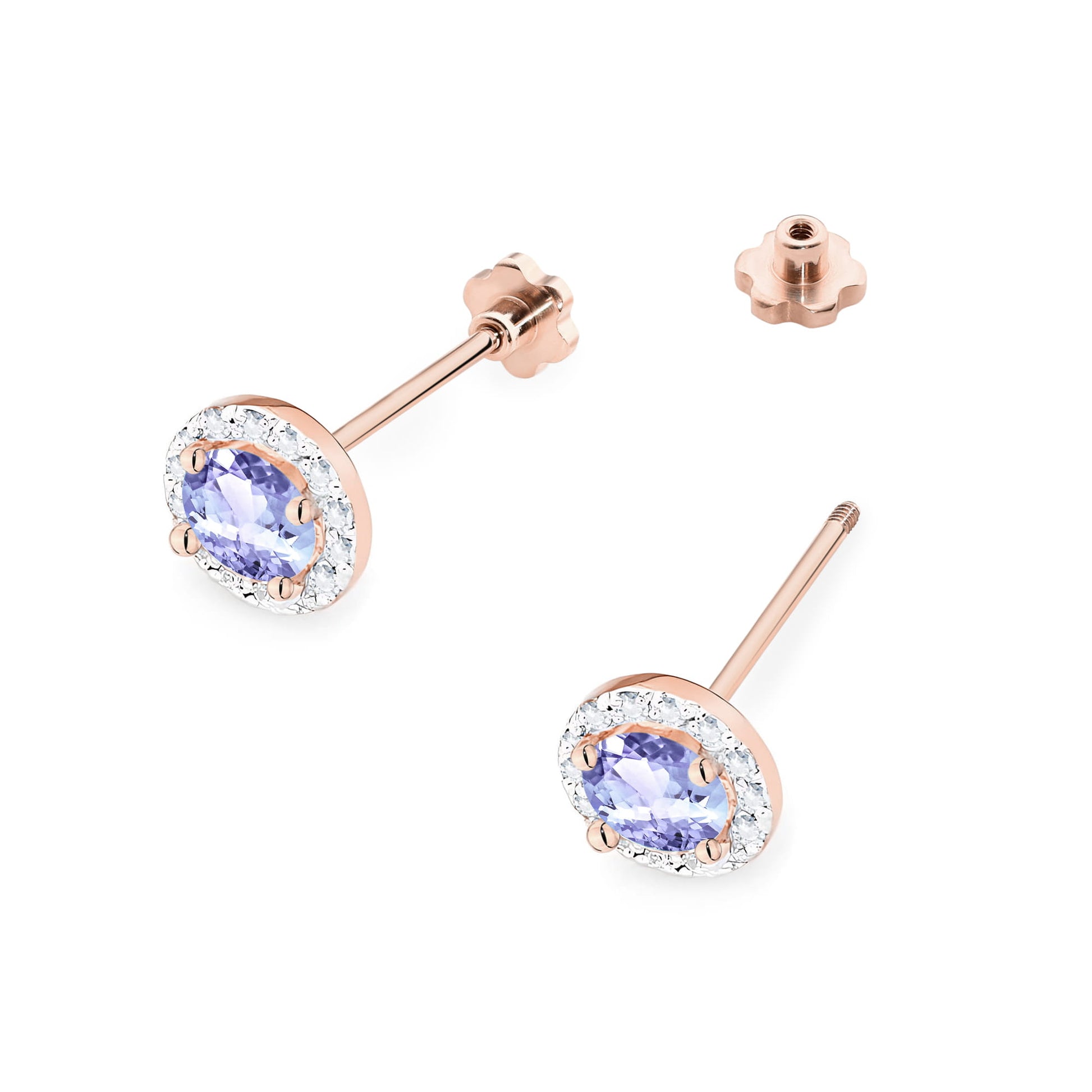Cercei Aur 14K K0509 Tanzanit 2 x 0,50ct cu Diamante 0,241ct