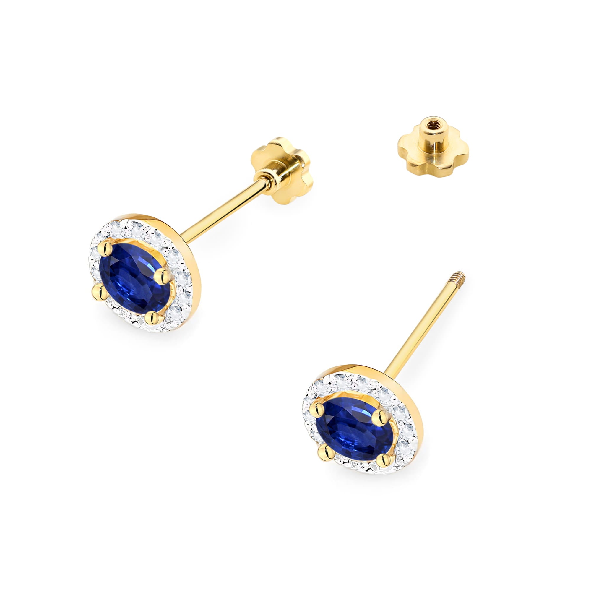 Cercei Aur 14K K0509 Safir Rotund și Diamante