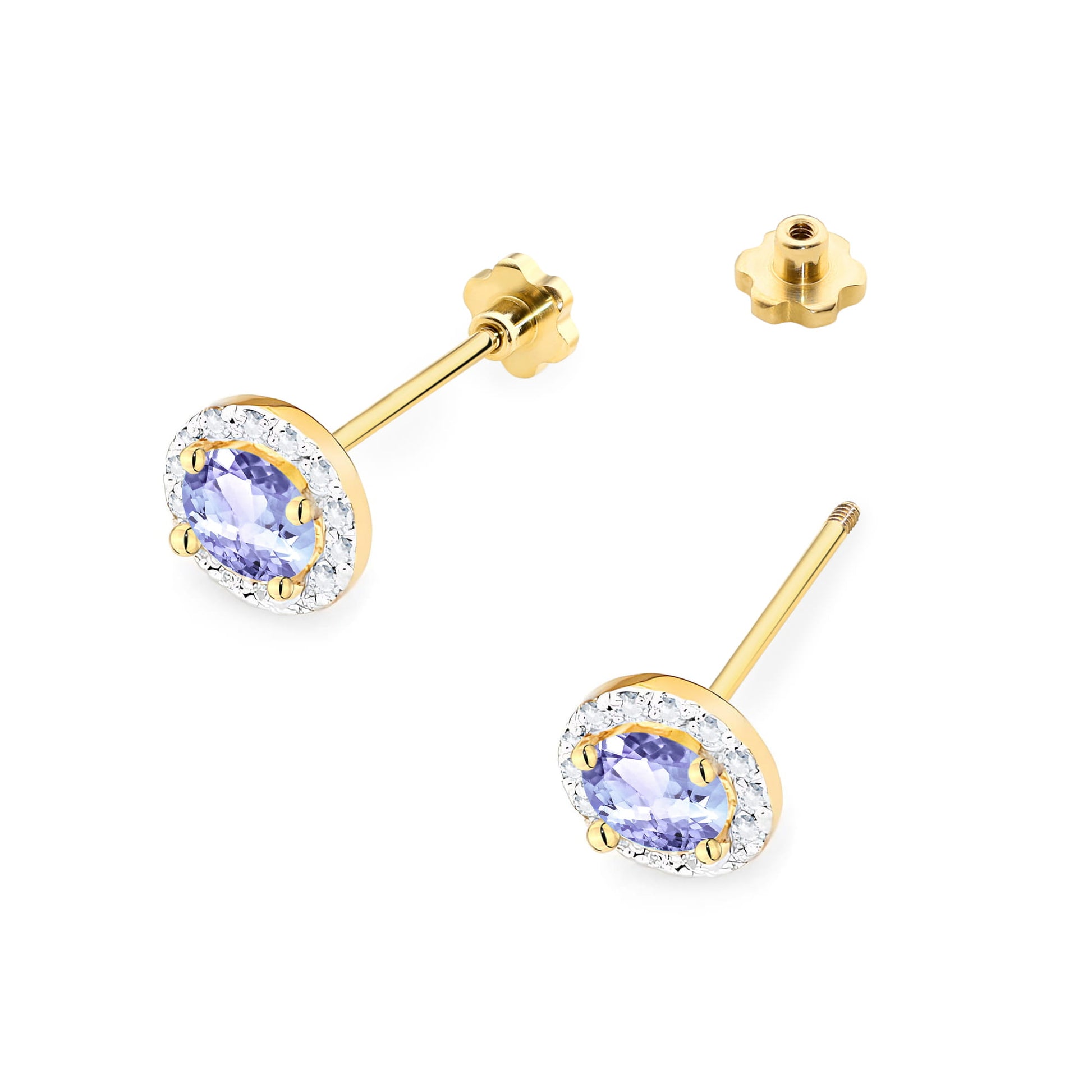 Cercei Aur 14K K0509 Tanzanit 2 x 0,50ct cu Diamante 0,241ct