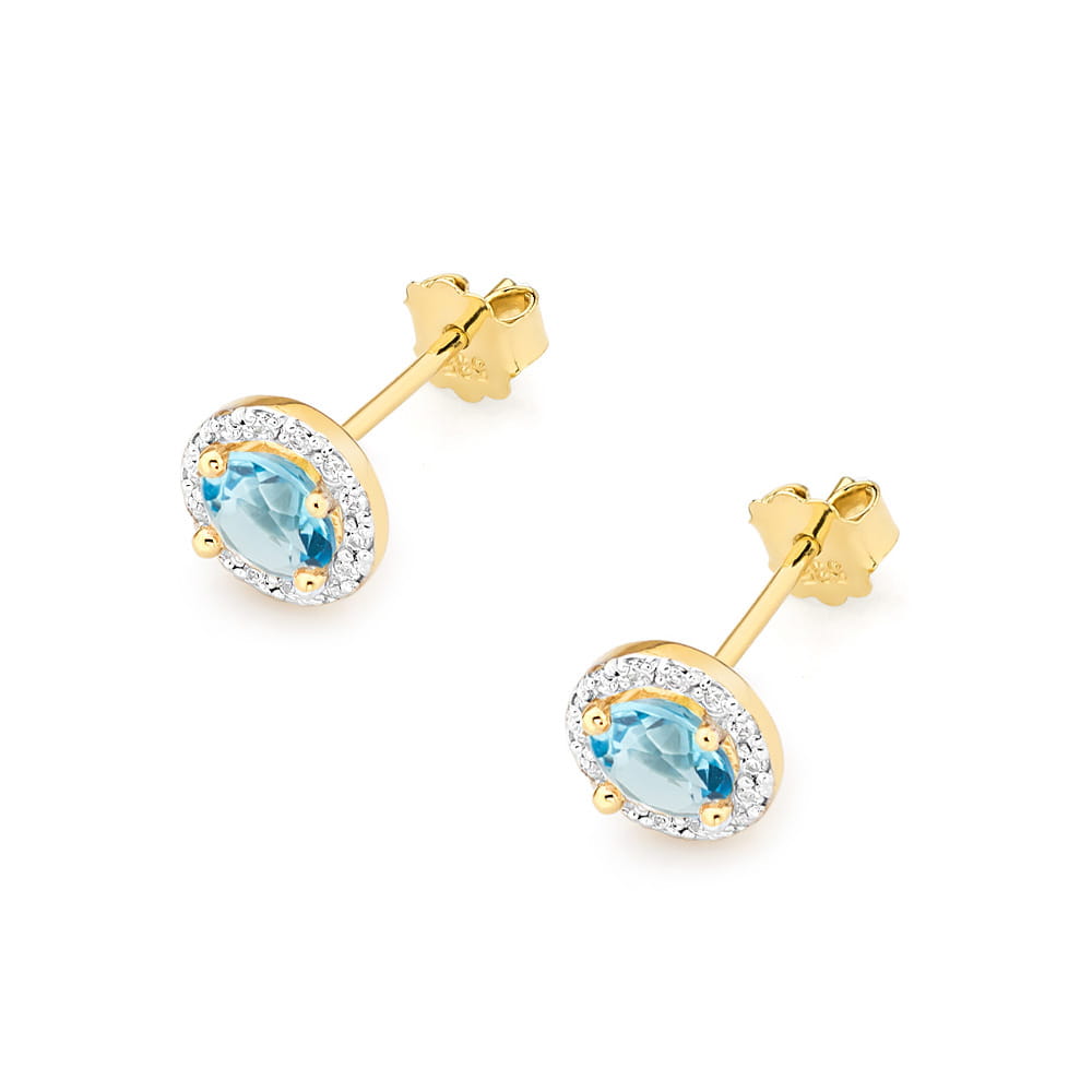 Cercei Aur 14K cu Topaz 1.00 ct si Diamante 0.24 ct