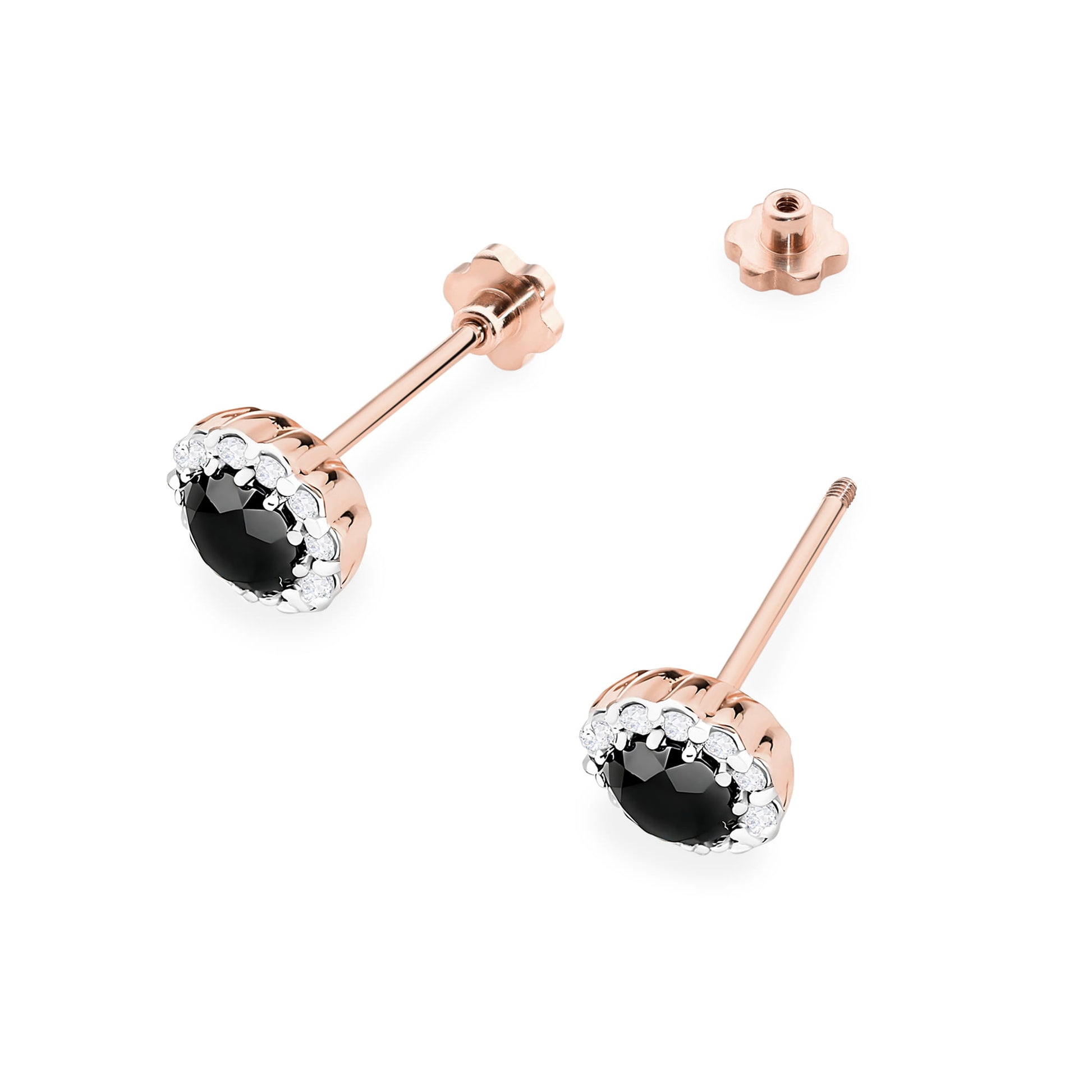 Cercei Diamante Negre Aur 14K K0510 - Șurub Stud