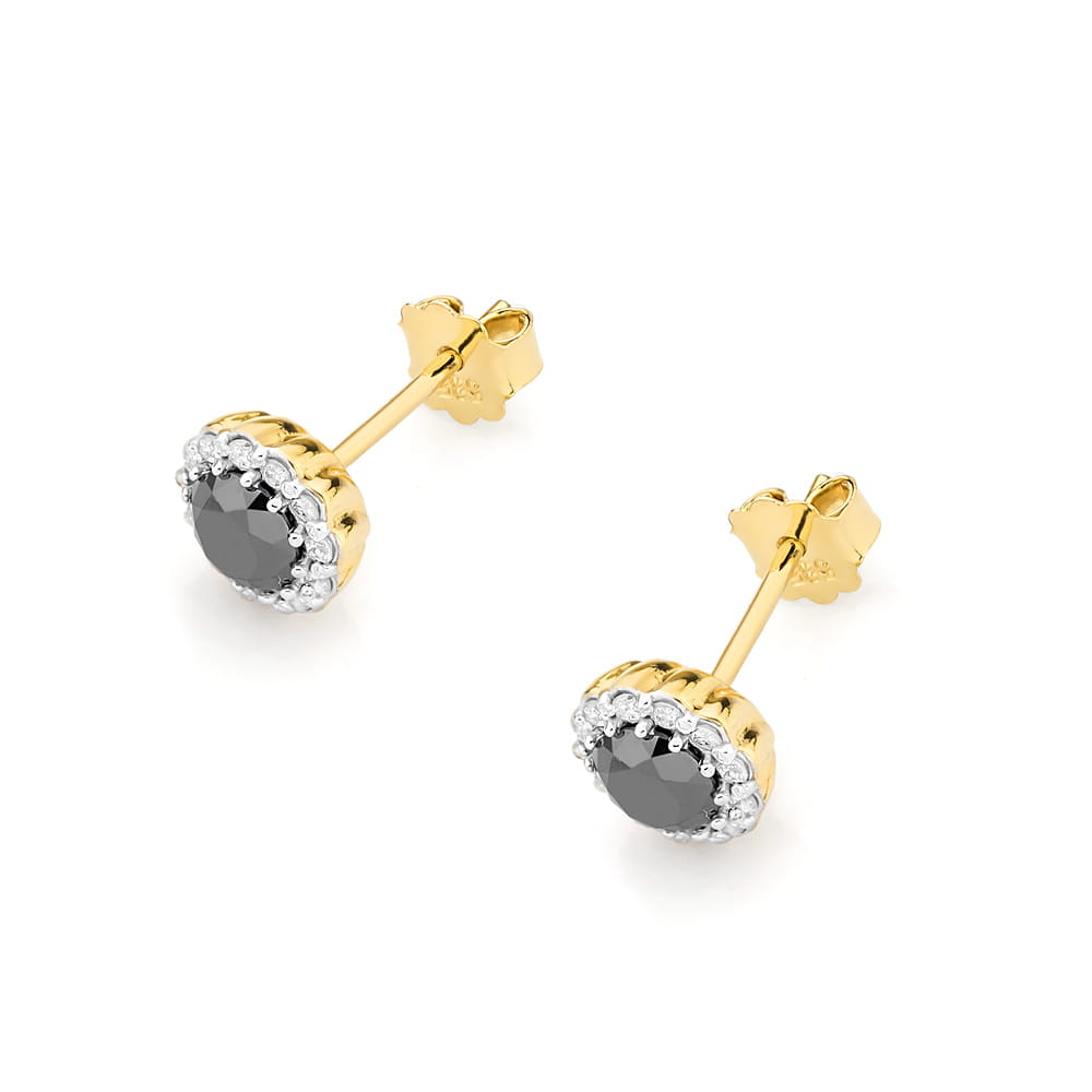 Cercei Aur 14K cu Diamant Negru 1.00 ct si Diamante 0.20 ct