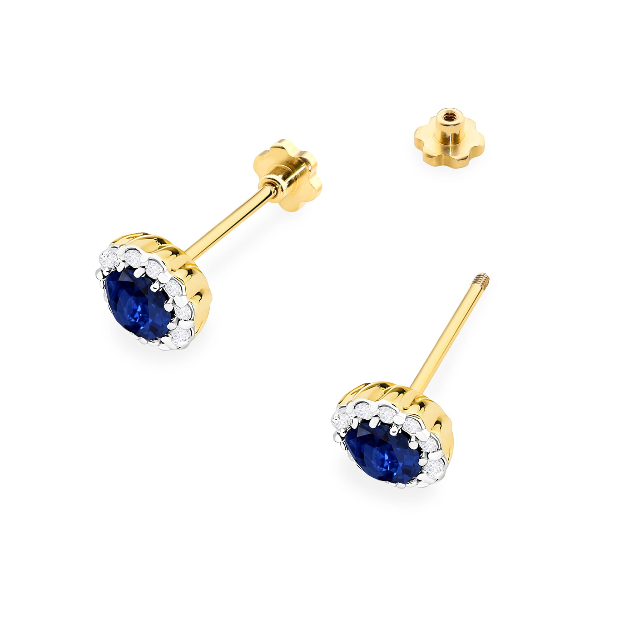 Cercei Aur 14K K0510 cu Safire și Diamante