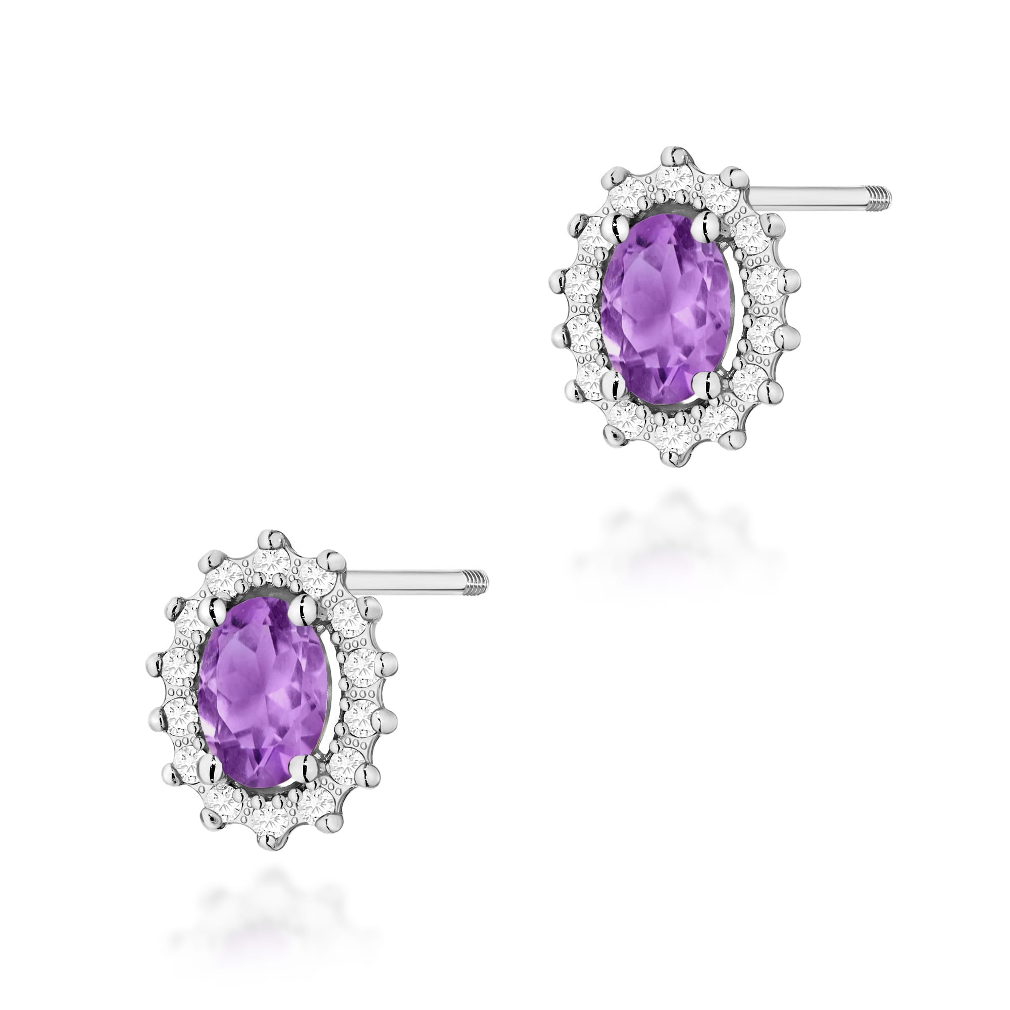 Cercei Aur 14k cu Ametist 0.80 ct si Diamante Naturale 0.20 ct