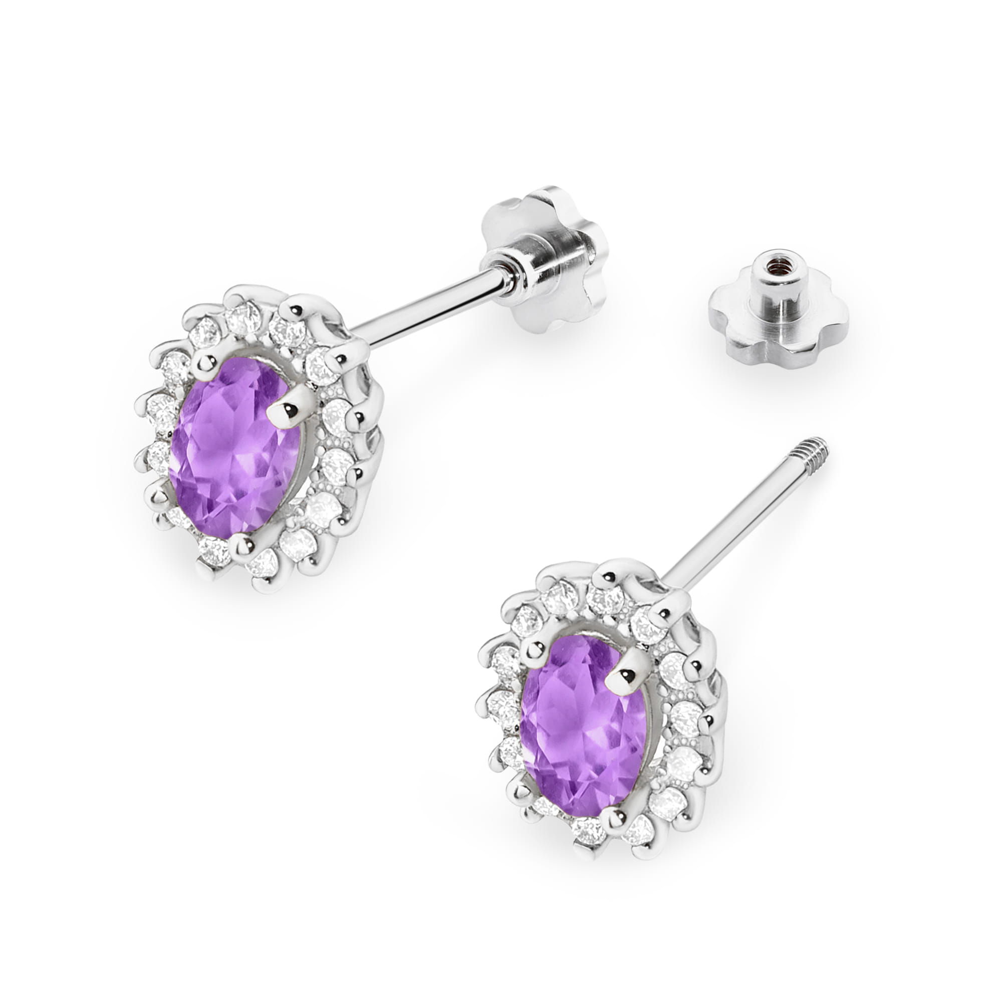 Cercei Aur 14k cu Ametist 0.80 ct si Diamante Naturale 0.20 ct