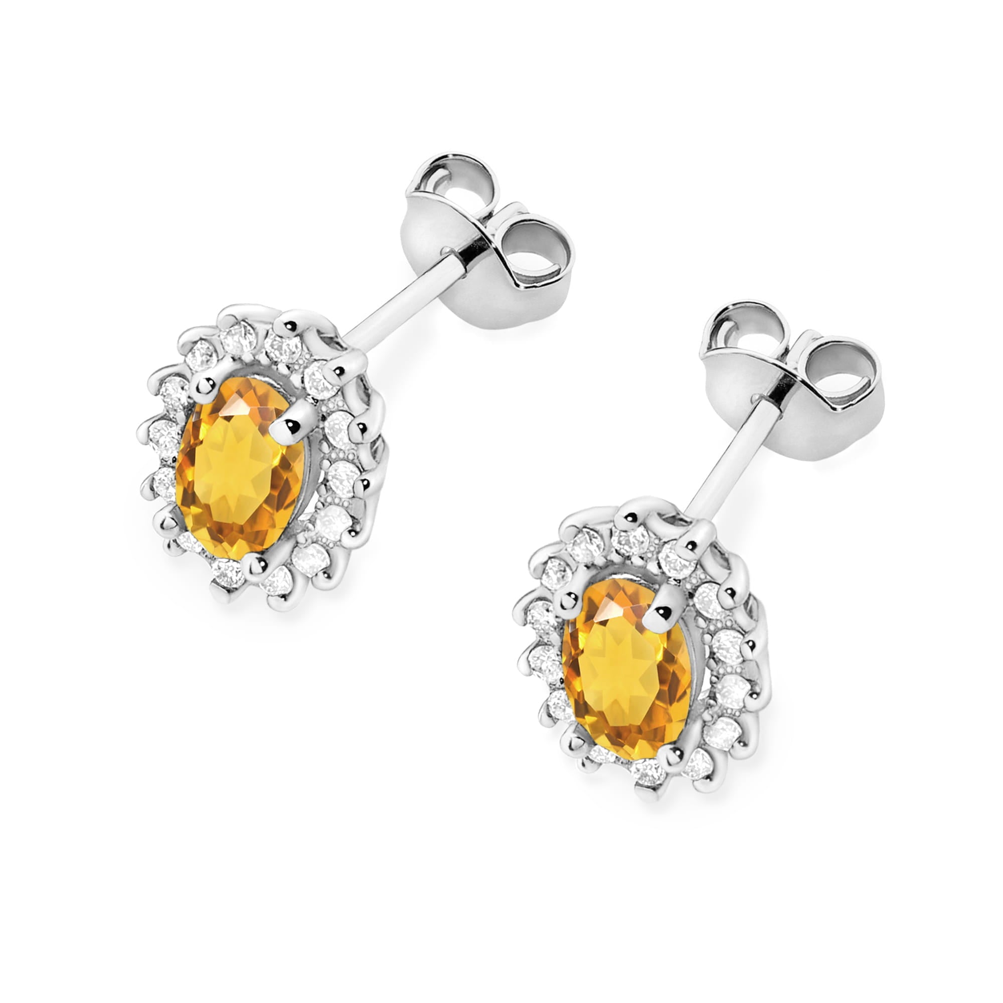 Cercei Aur 14k cu Citrin 1.20 ct si Diamante Naturale 0.20 ct