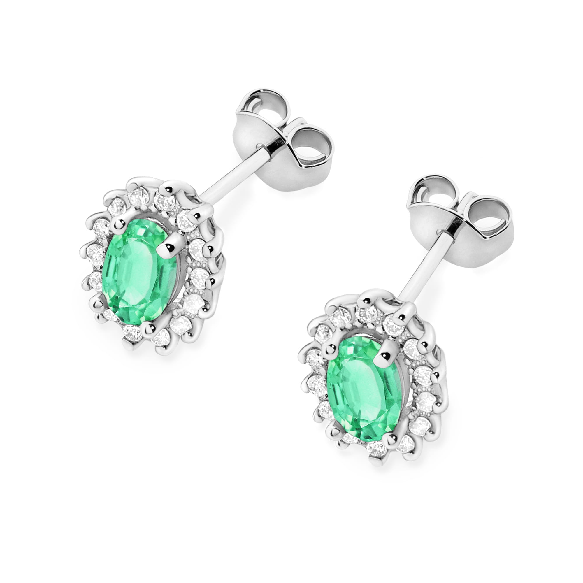 Cercei Aur 14k cu Smarald 0.80 ct si Diamante Naturale 0.20 ct