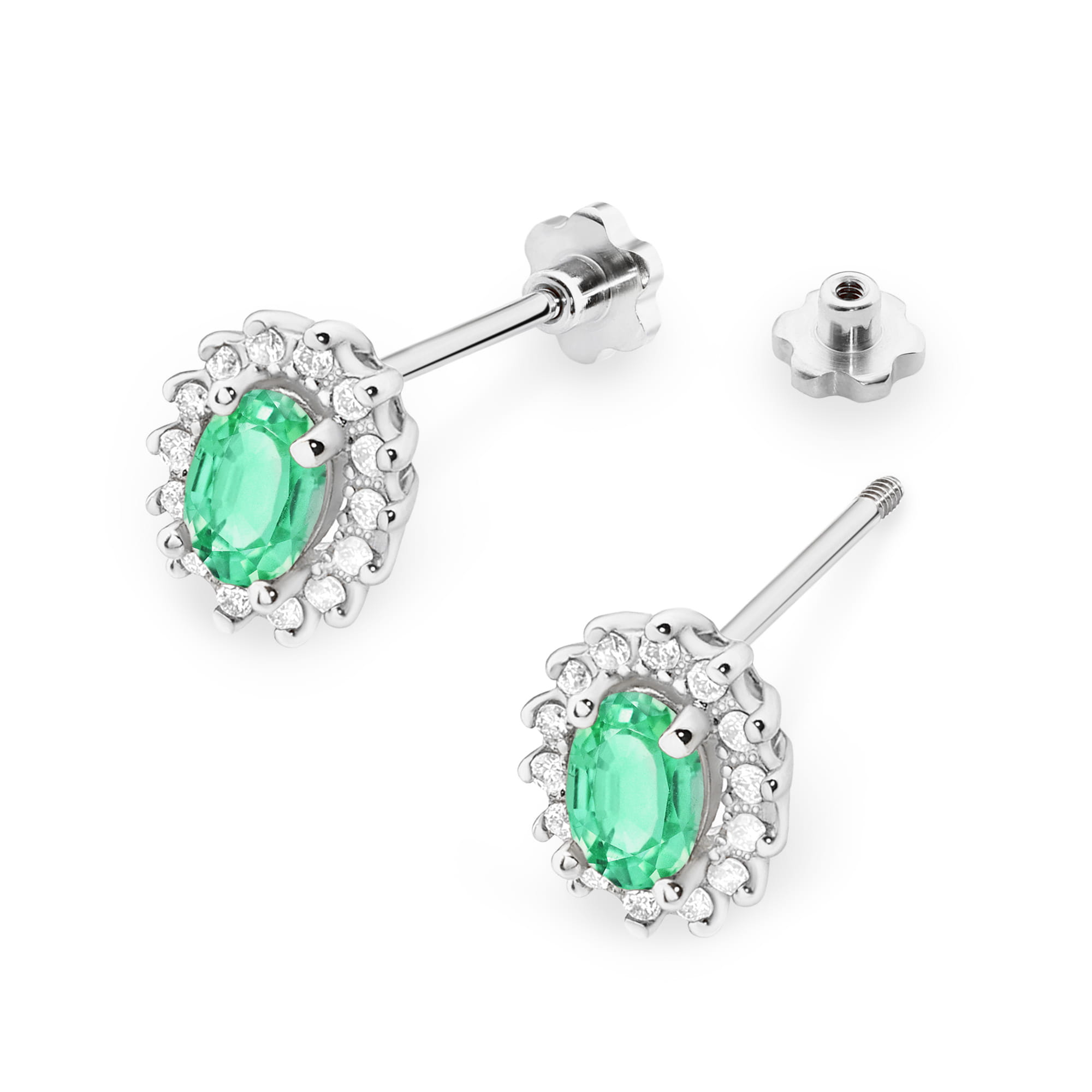 Cercei Aur 14k cu Smarald 0.80 ct si Diamante Naturale 0.20 ct