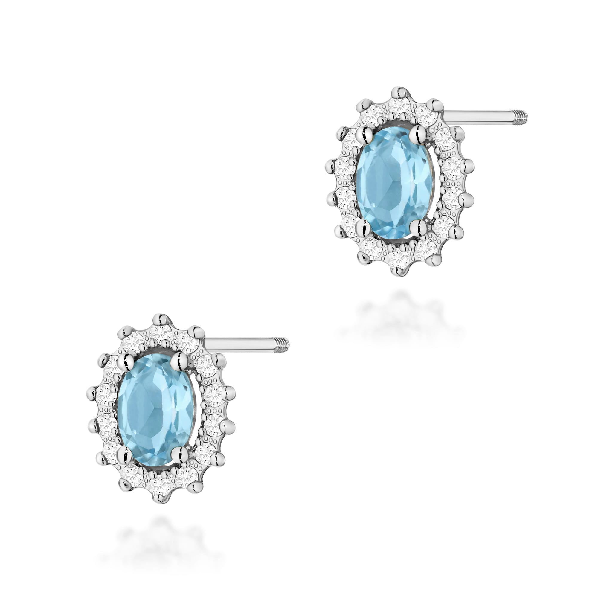 Cercei Aur 14k cu Topaz Albastru 1.00 ct si Diamante Naturale 0.20 ct