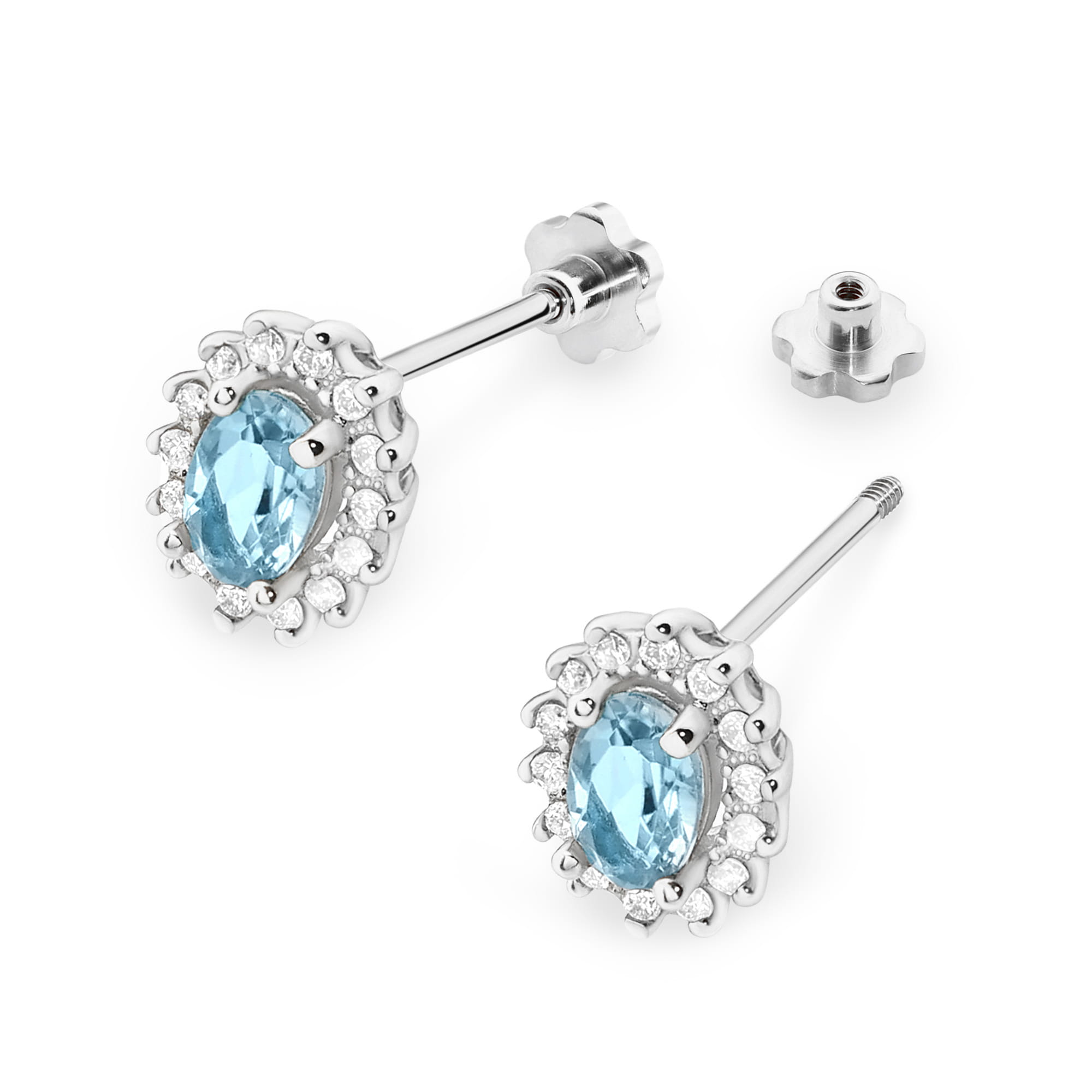 Cercei Aur 14k cu Topaz Albastru 1.00 ct si Diamante Naturale 0.20 ct