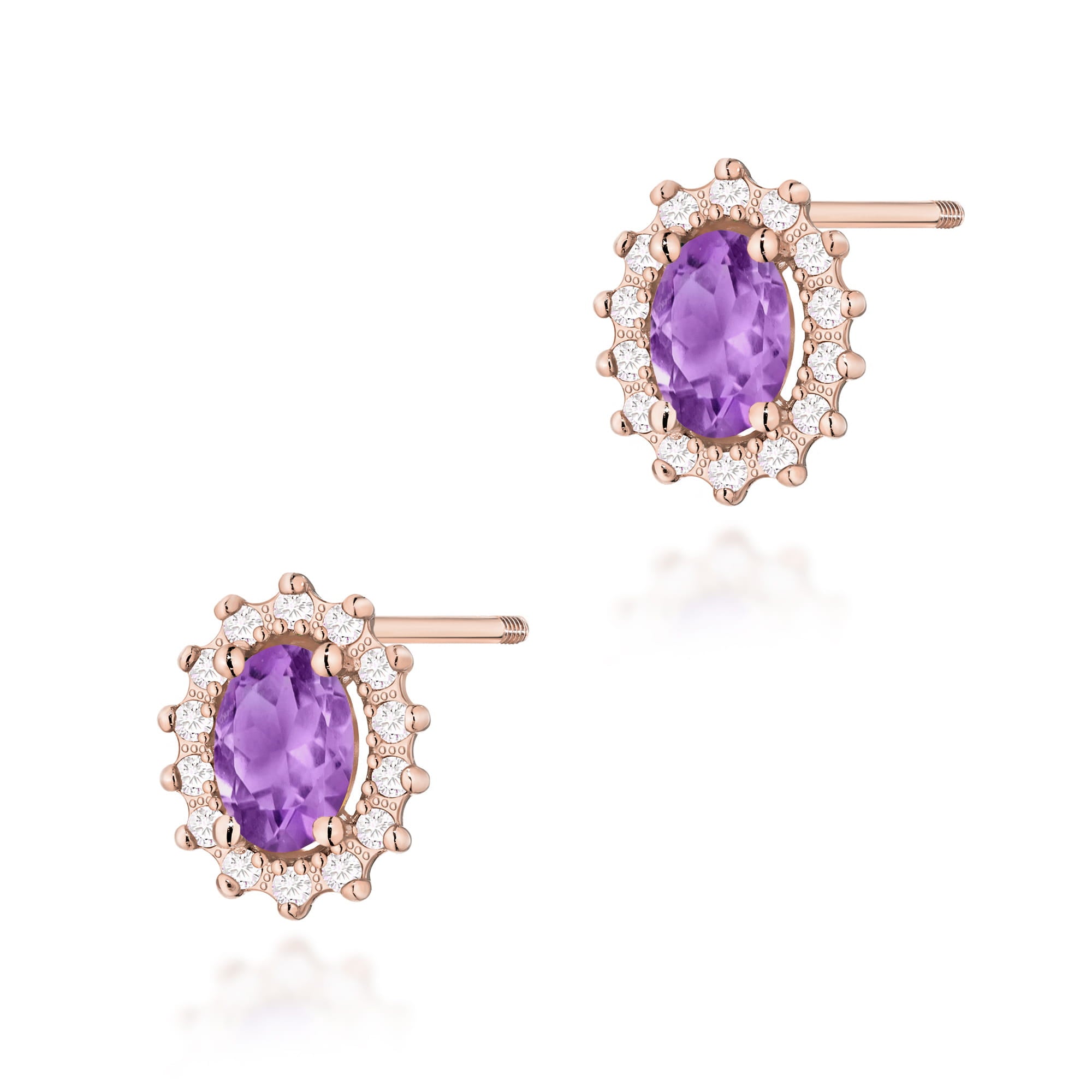 Cercei Aur 14k cu Ametist 0.80 ct si Diamante Naturale 0.20 ct