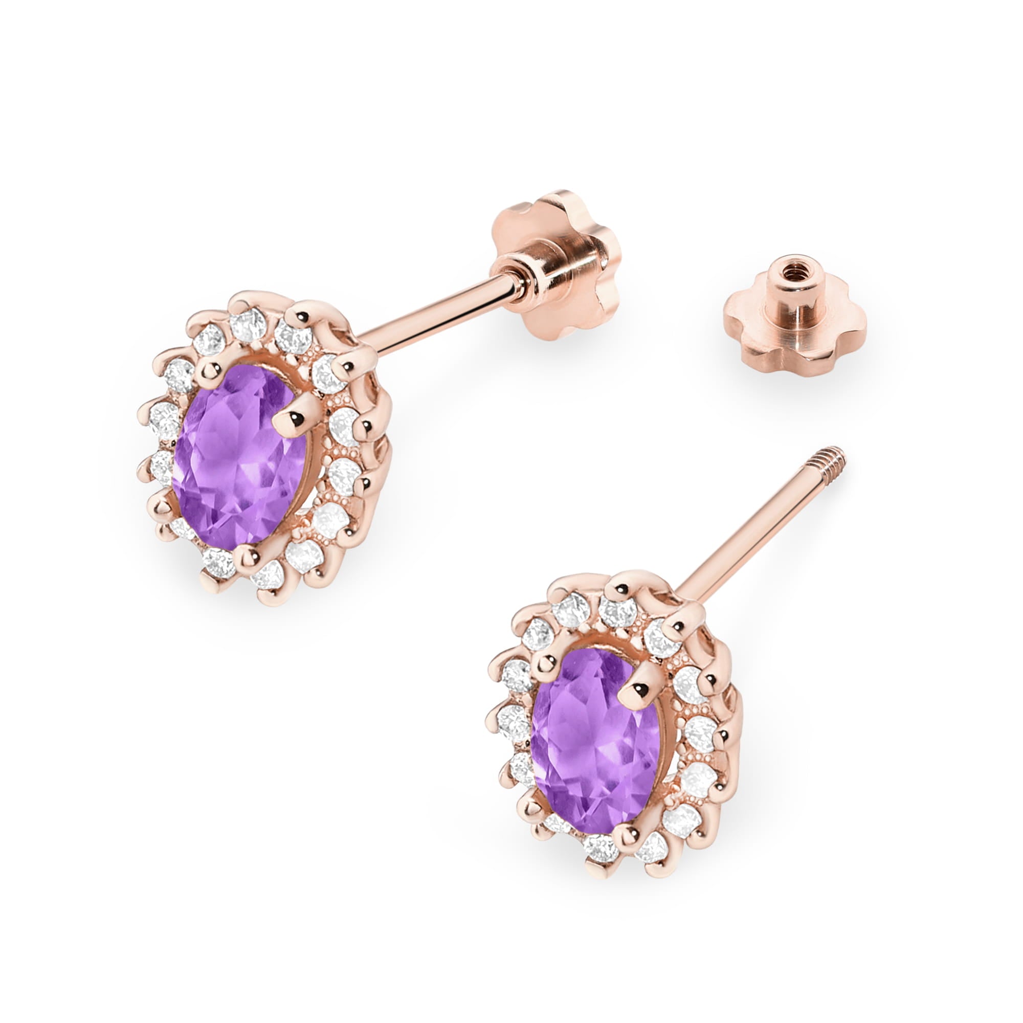 Cercei Aur 14k cu Ametist 0.80 ct si Diamante Naturale 0.20 ct