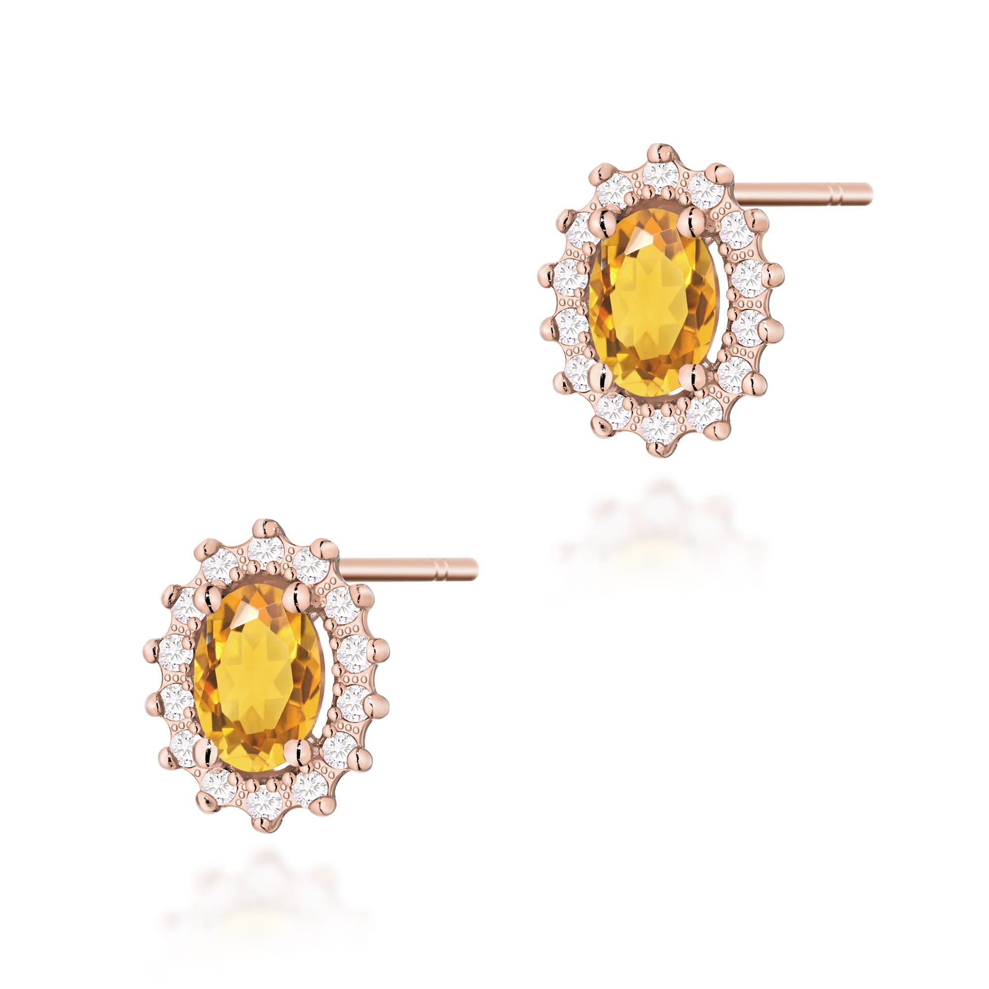 Cercei Aur 14k cu Citrin 1.20 ct si Diamante Naturale 0.20 ct
