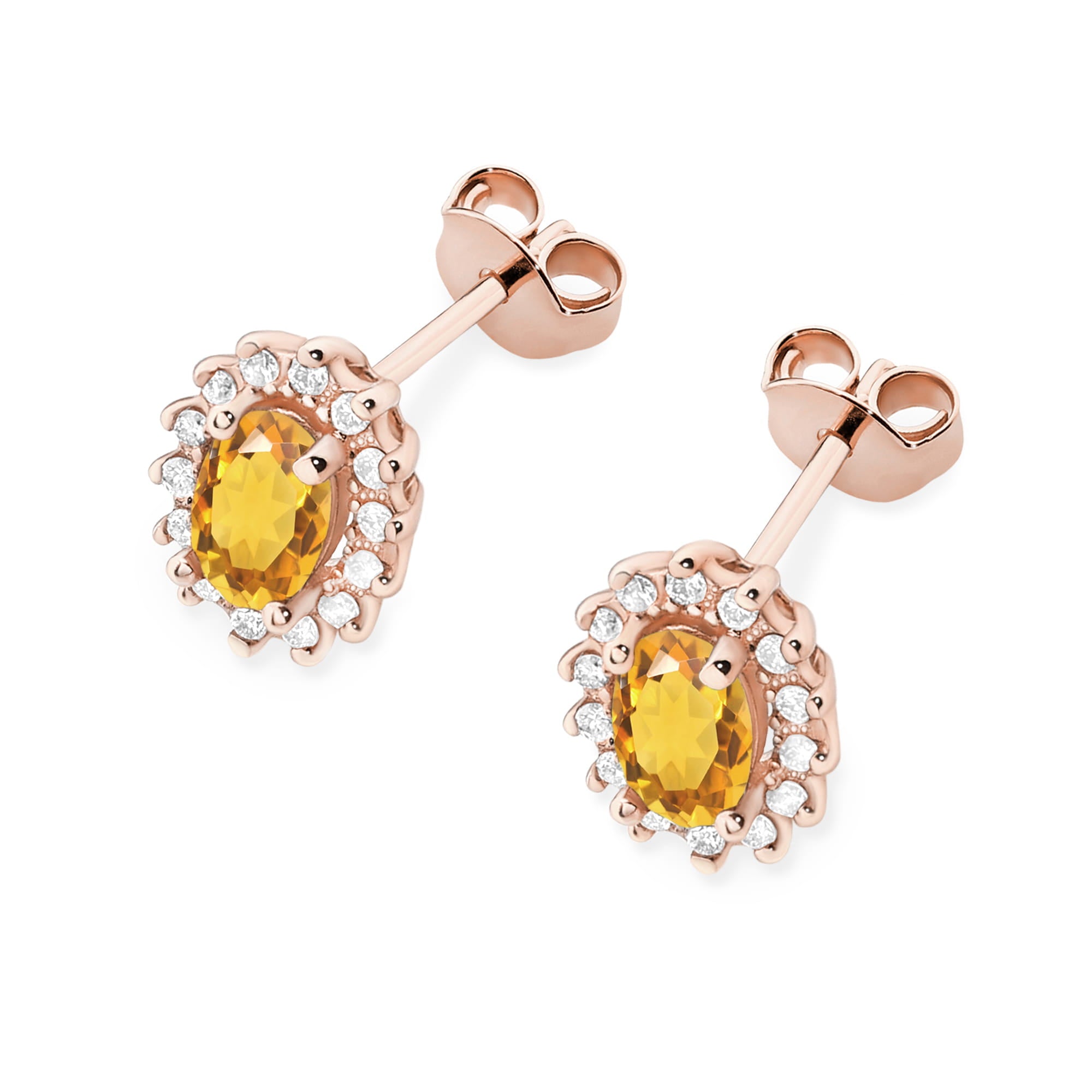 Cercei Aur 14k cu Citrin 1.20 ct si Diamante Naturale 0.20 ct