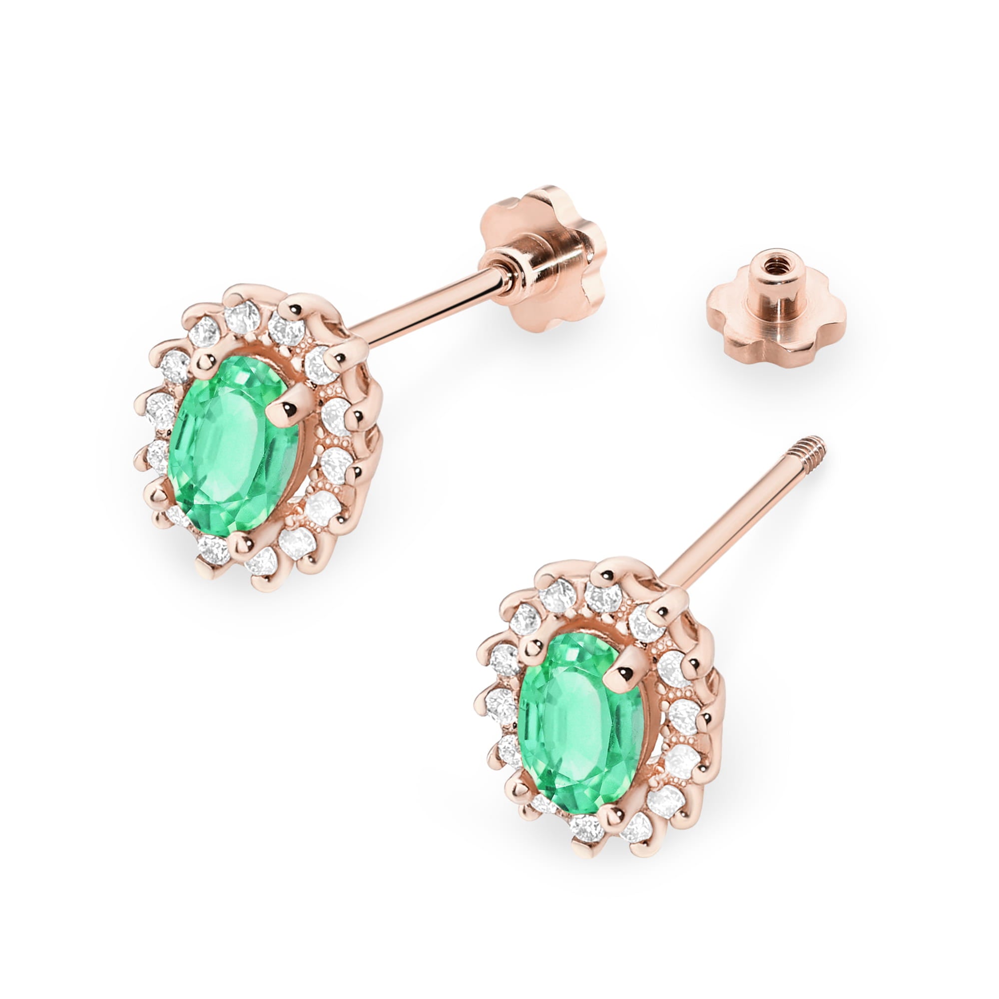 Cercei Aur 14k cu Smarald 0.80 ct si Diamante Naturale 0.20 ct