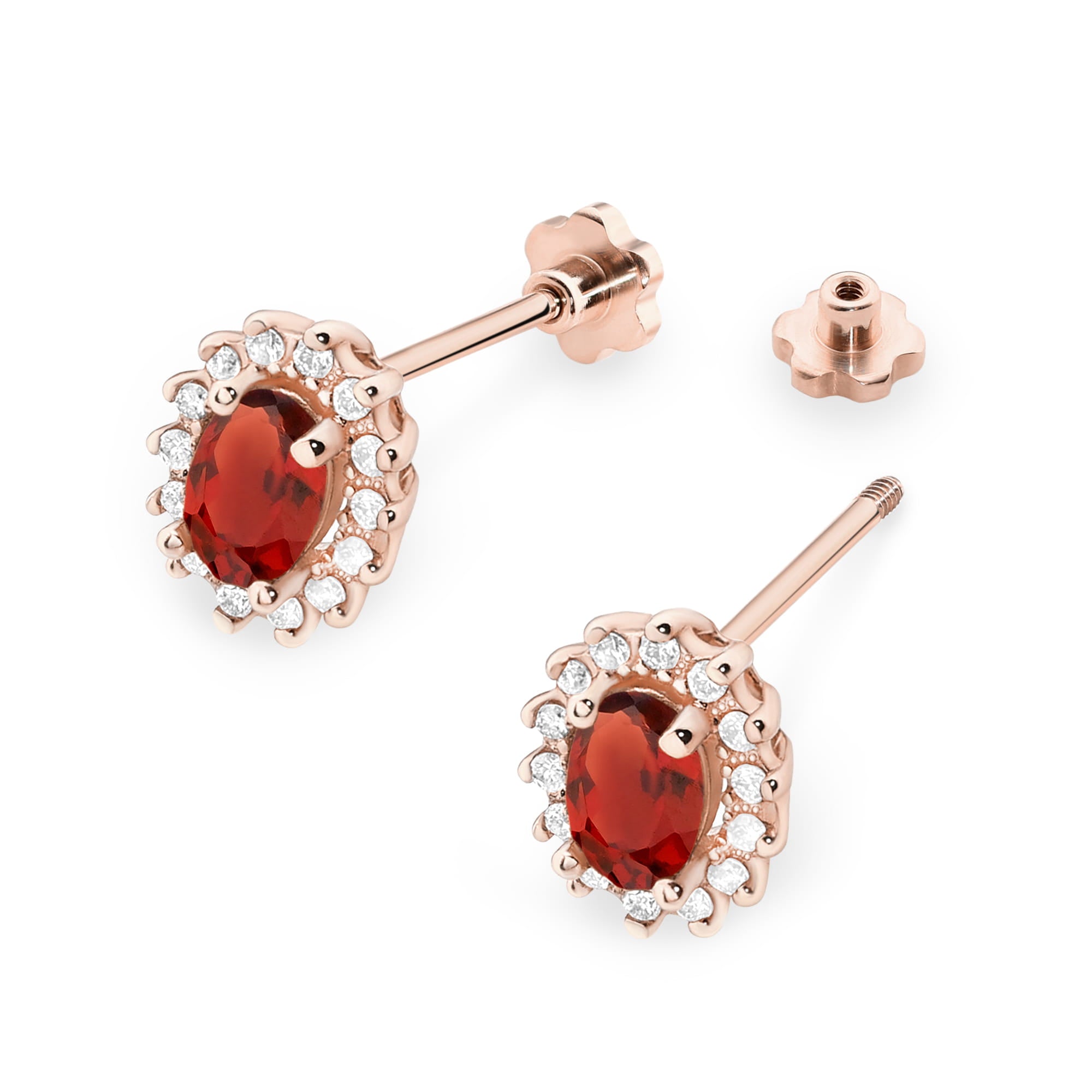 Cercei Aur 14k cu Garnet 1.00 ct si Diamante Naturale 0.20 ct