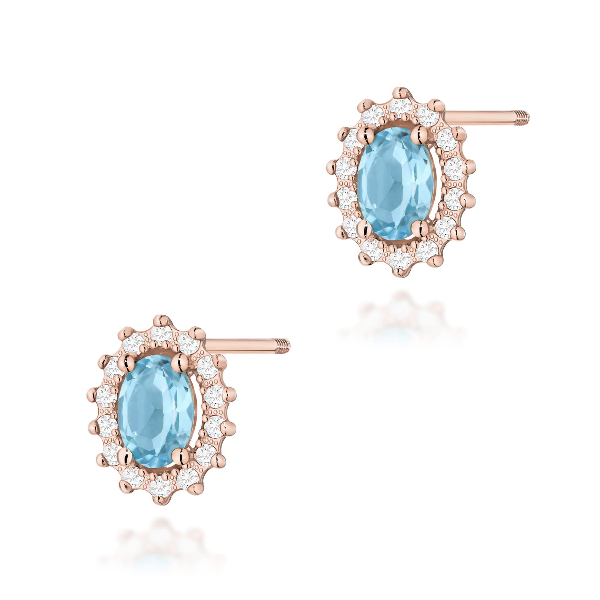 Cercei Aur 14k cu Topaz Albastru 1.00 ct si Diamante Naturale 0.20 ct