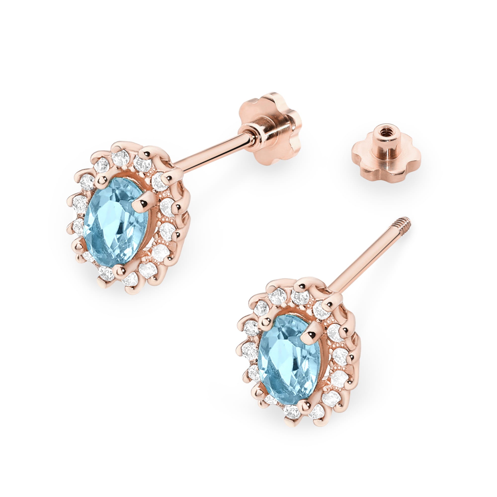 Cercei Aur 14k cu Topaz Albastru 1.00 ct si Diamante Naturale 0.20 ct