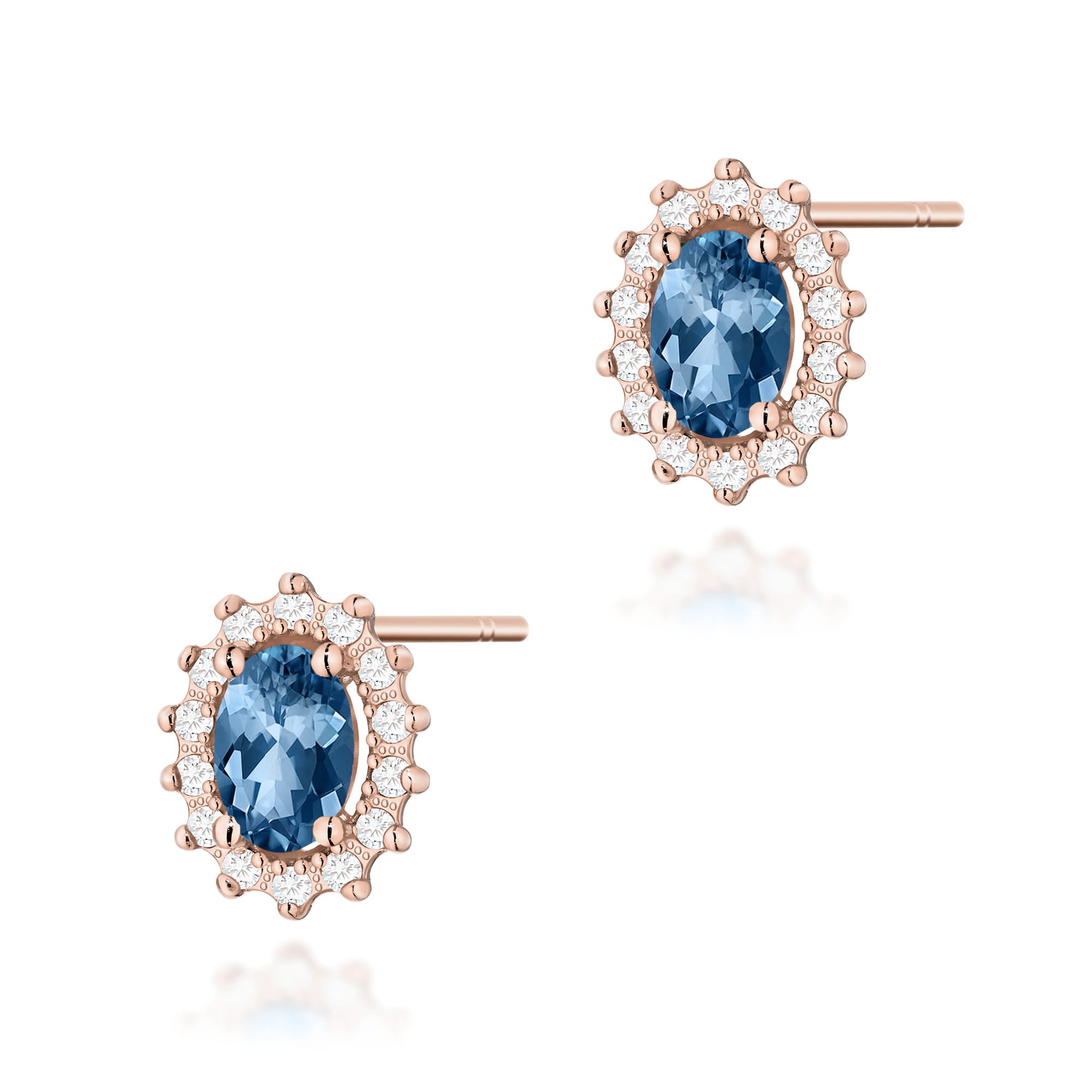 Cercei Aur 14k cu Topaz London Blue 1.00 ct si Diamante Naturale 0.20 ct