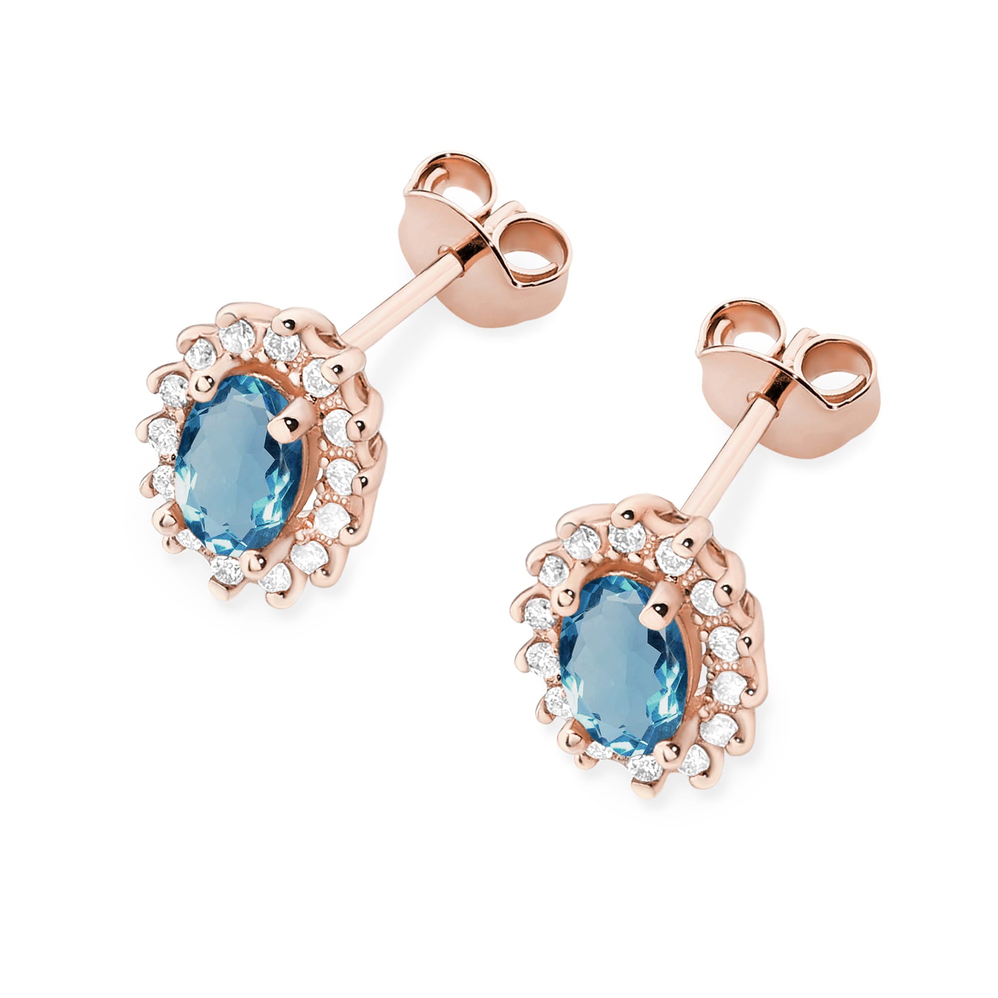 Cercei Aur 14k cu Topaz London Blue 1.00 ct si Diamante Naturale 0.20 ct