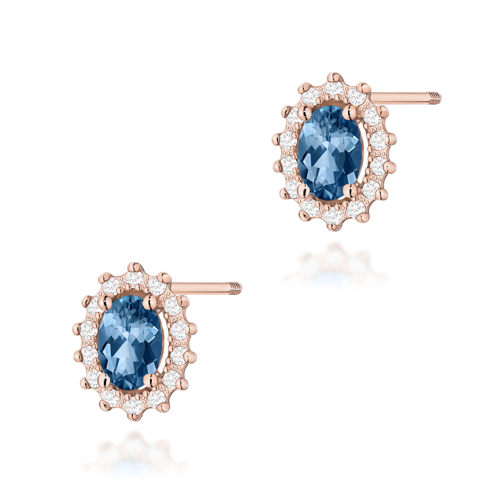 Cercei Aur 14k cu Topaz London Blue 1.00 ct si Diamante Naturale 0.20 ct